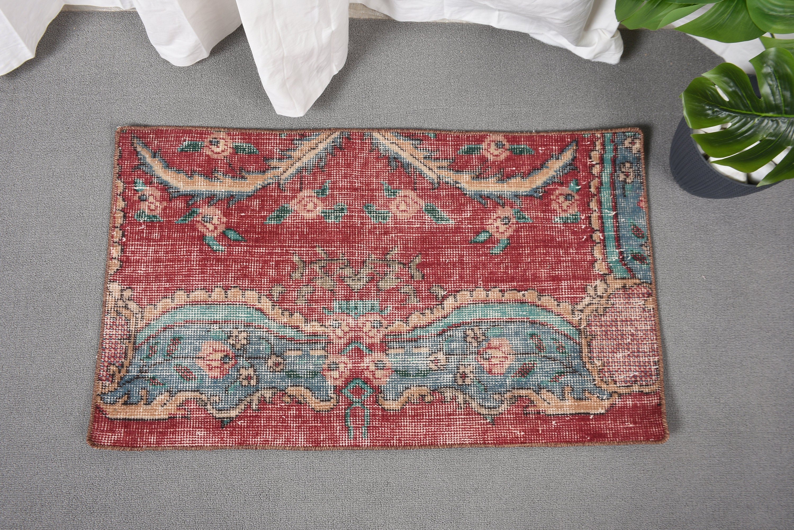 Rugs for Small Boho, Bath Rug, 1.6x2.8 ft Small Rugs, Entry Rug, Floor Rugs, Vintage Rug, Turkish Rugs, Moroccan Rug, Red Cool Rug