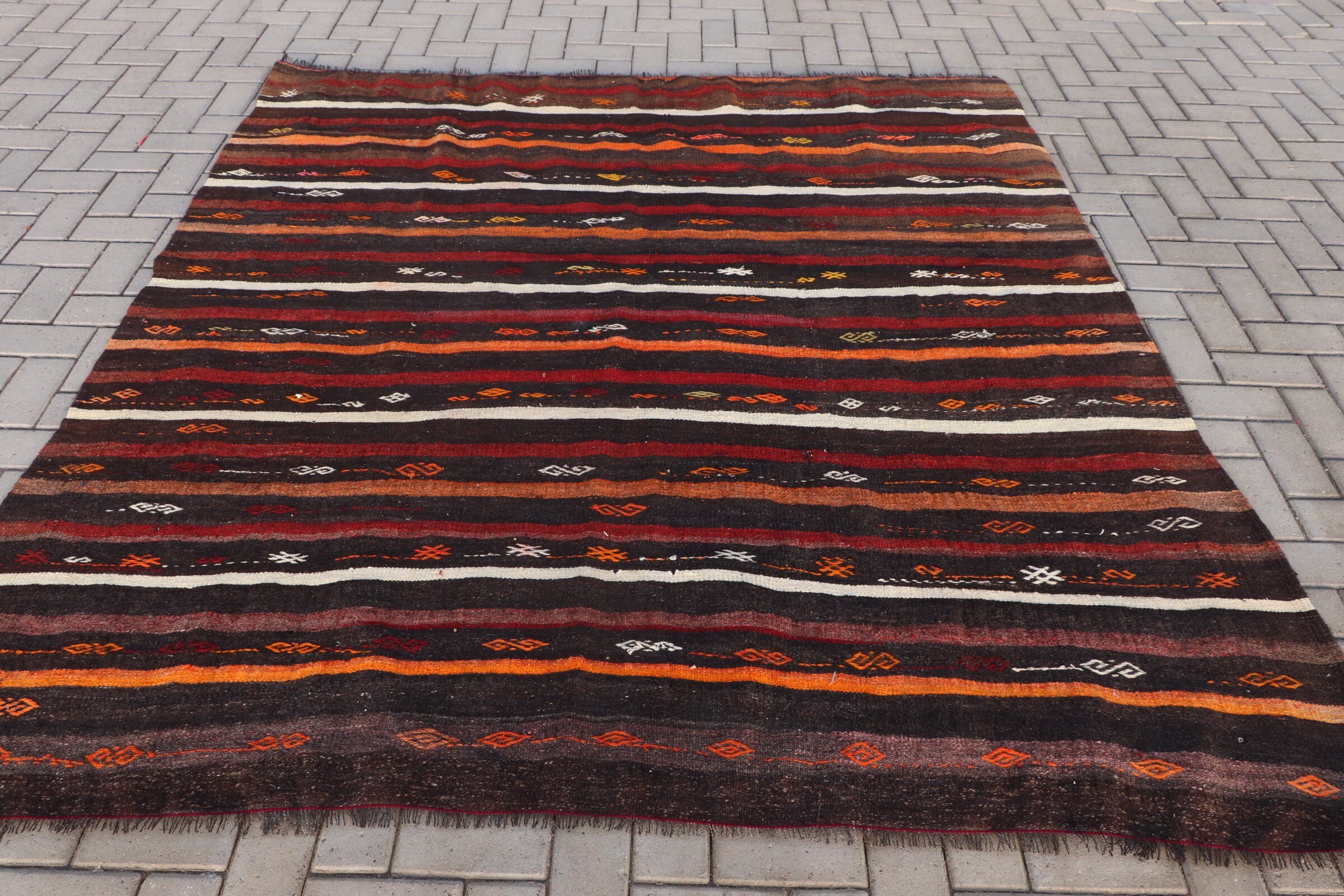Vintage Rug, 7.1x7.5 ft Large Rugs, Bedroom Rugs, Red Cool Rug, Wool Rugs, Living Room Rug, Turkish Rugs, Pale Rug, Oriental Rug, Kilim