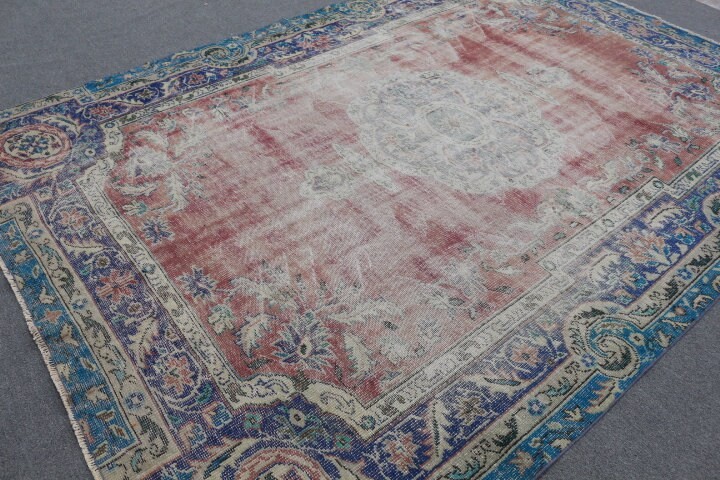 Dining Room Rug, Saloon Rug, Vintage Rug, 7.3x10.3 ft Oversize Rug, Rugs for Salon, Oushak Rug, Red Antique Rug, Floor Rugs, Turkish Rug