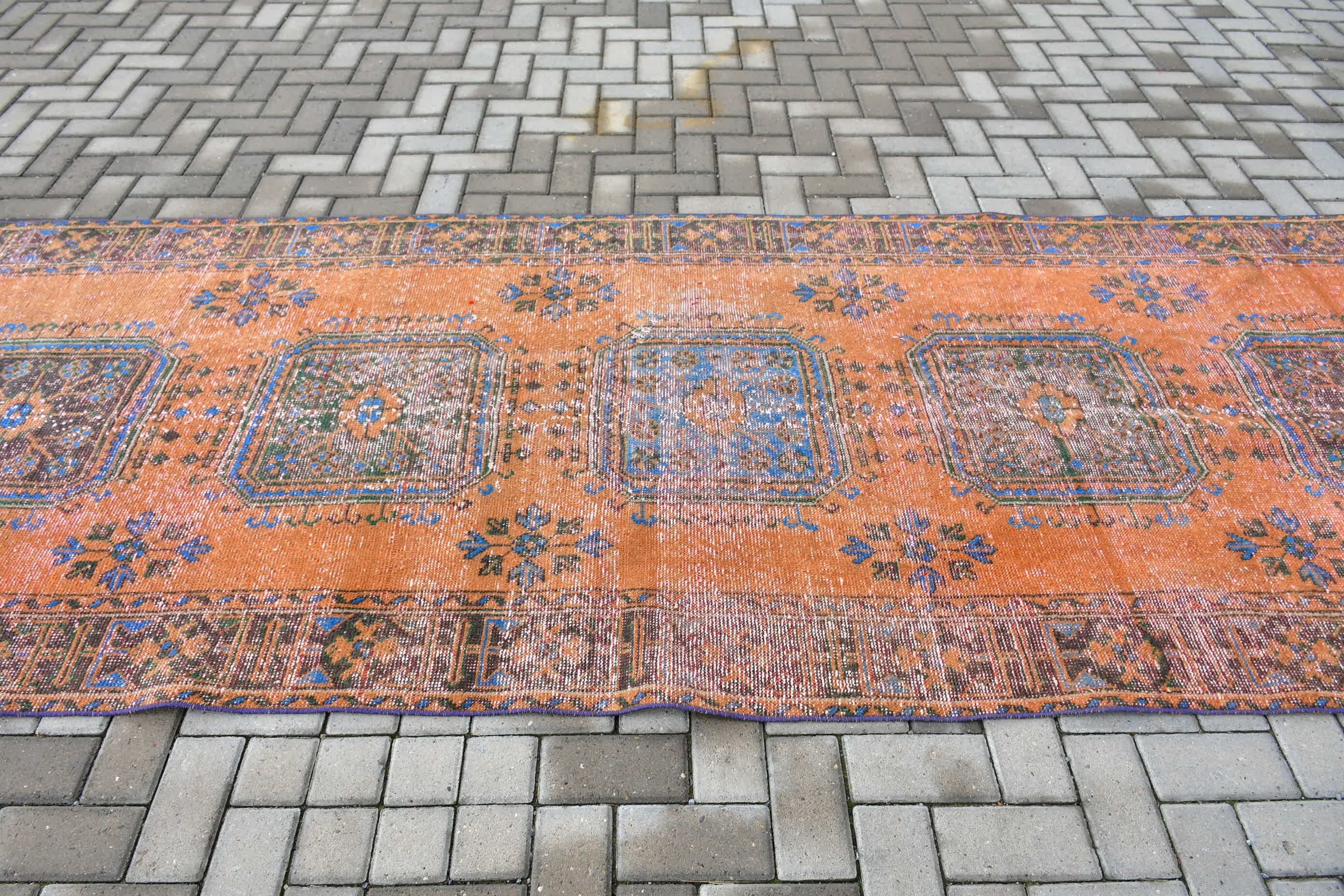 Türk Halıları, Koridor Halısı, Mutfak Halısı, Soğuk Halı, 4,3x11,6 ft Runner Halısı, Vintage Halı, Turuncu Soğuk Halılar, Runner Halıları, Retro Halılar