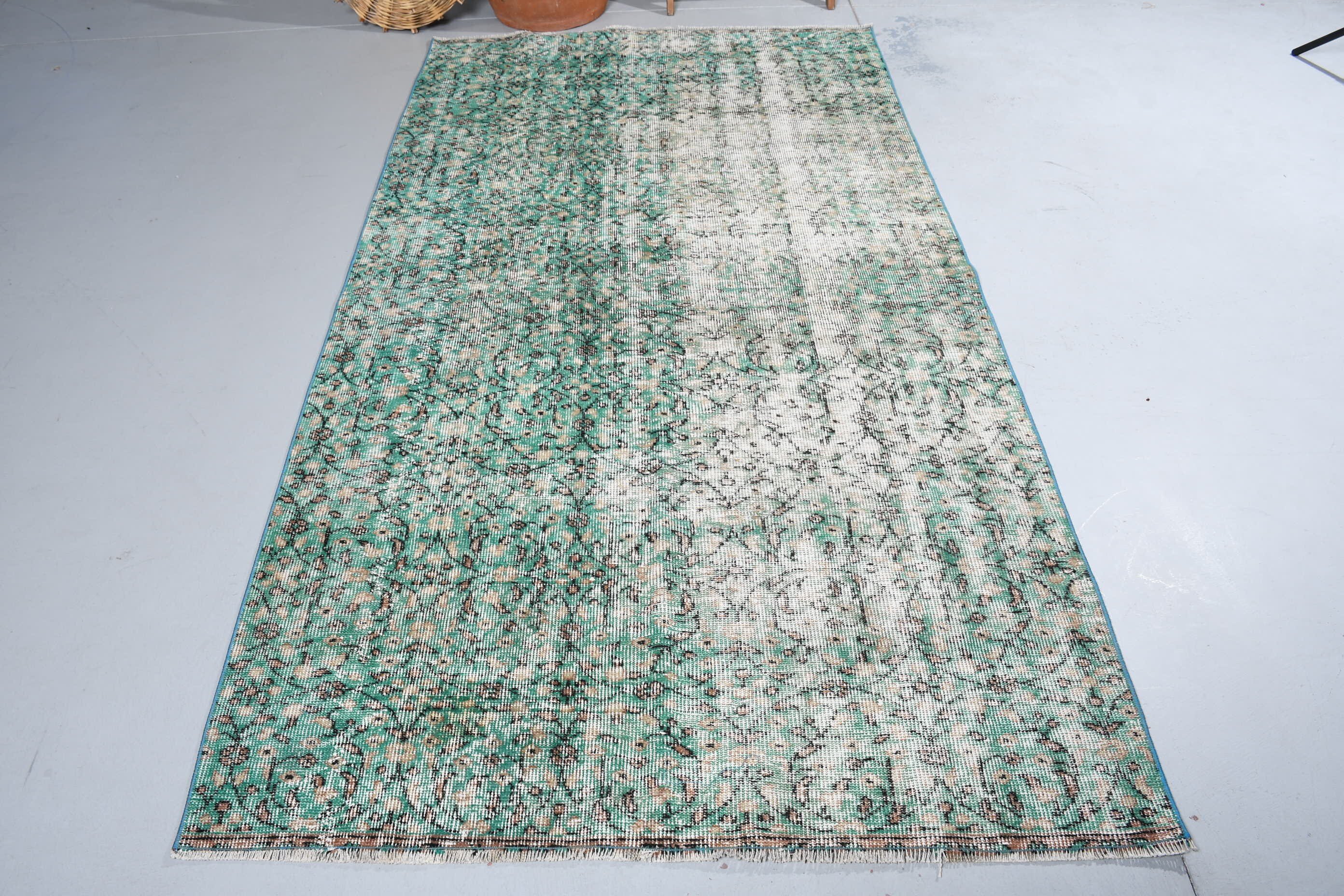 Green Wool Rugs, Indoor Rugs, Turkish Rugs, 4.4x8.3 ft Area Rug, Oushak Rug, Vintage Decor Rug, Kitchen Rugs, Vintage Rug