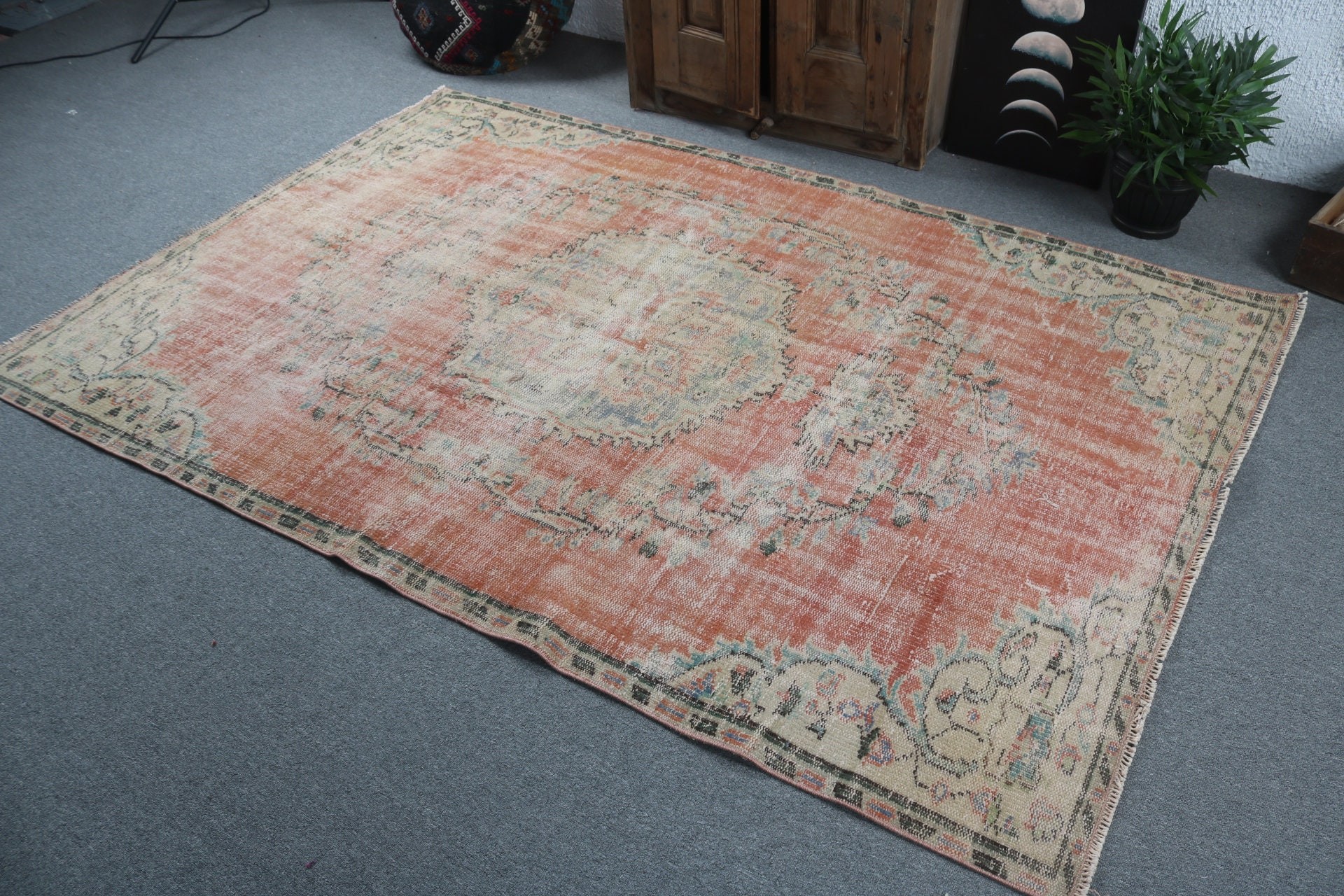 Büyük Boho Halısı, Büyük Oushak için Halılar, 5.2x7.8 ft Büyük Halılar, Vintage Halı, Anadolu Halıları, Kırmızı Yatak Odası Halıları, Türk Halısı