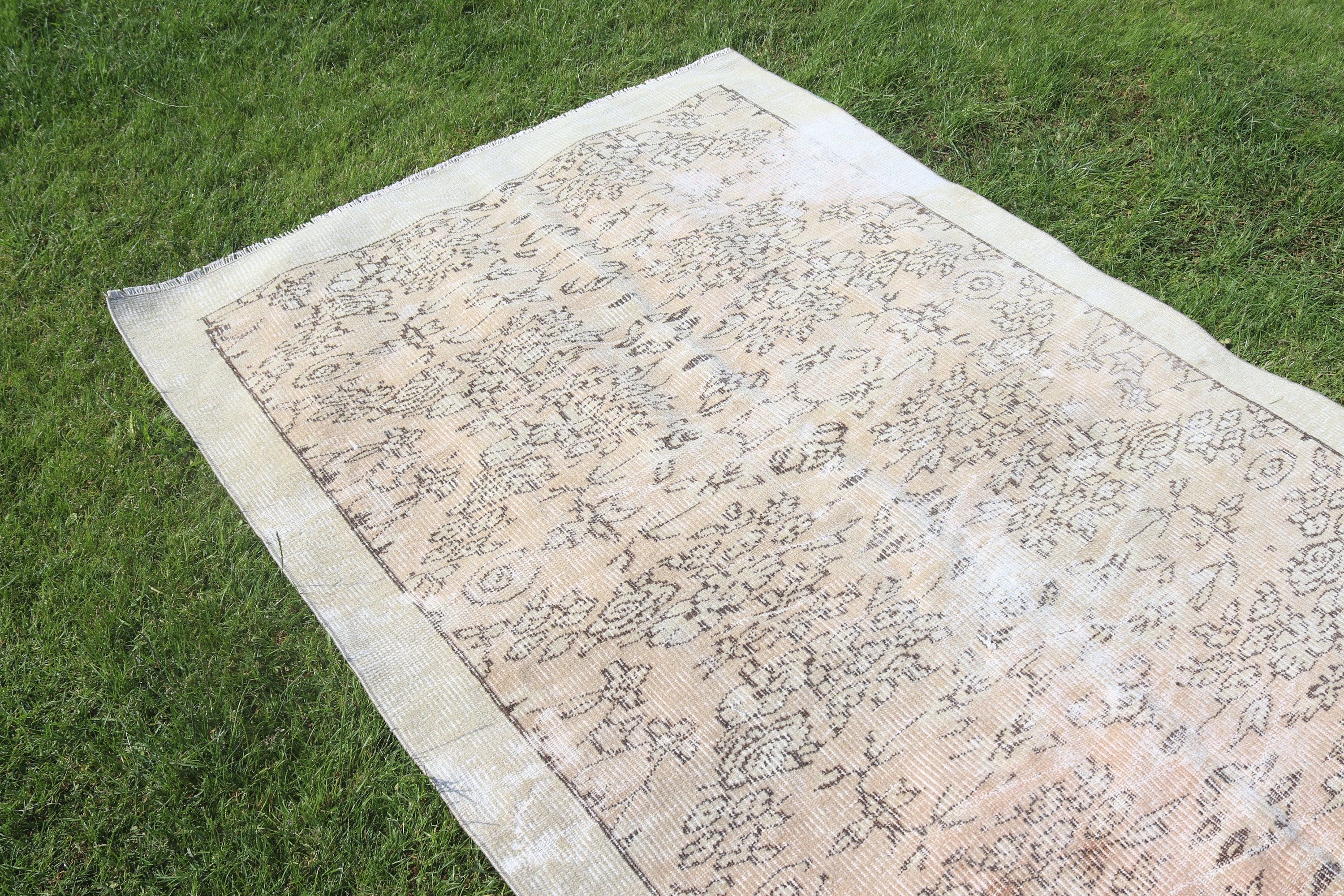 4.5x7.8 ft Alan Halısı, Ev Dekorasyonu Halısı, Anadolu Halıları, Vintage Halı, Yemek Odası Halısı, Oturma Odası Halıları, Türk Halıları, Bej Yün Halı