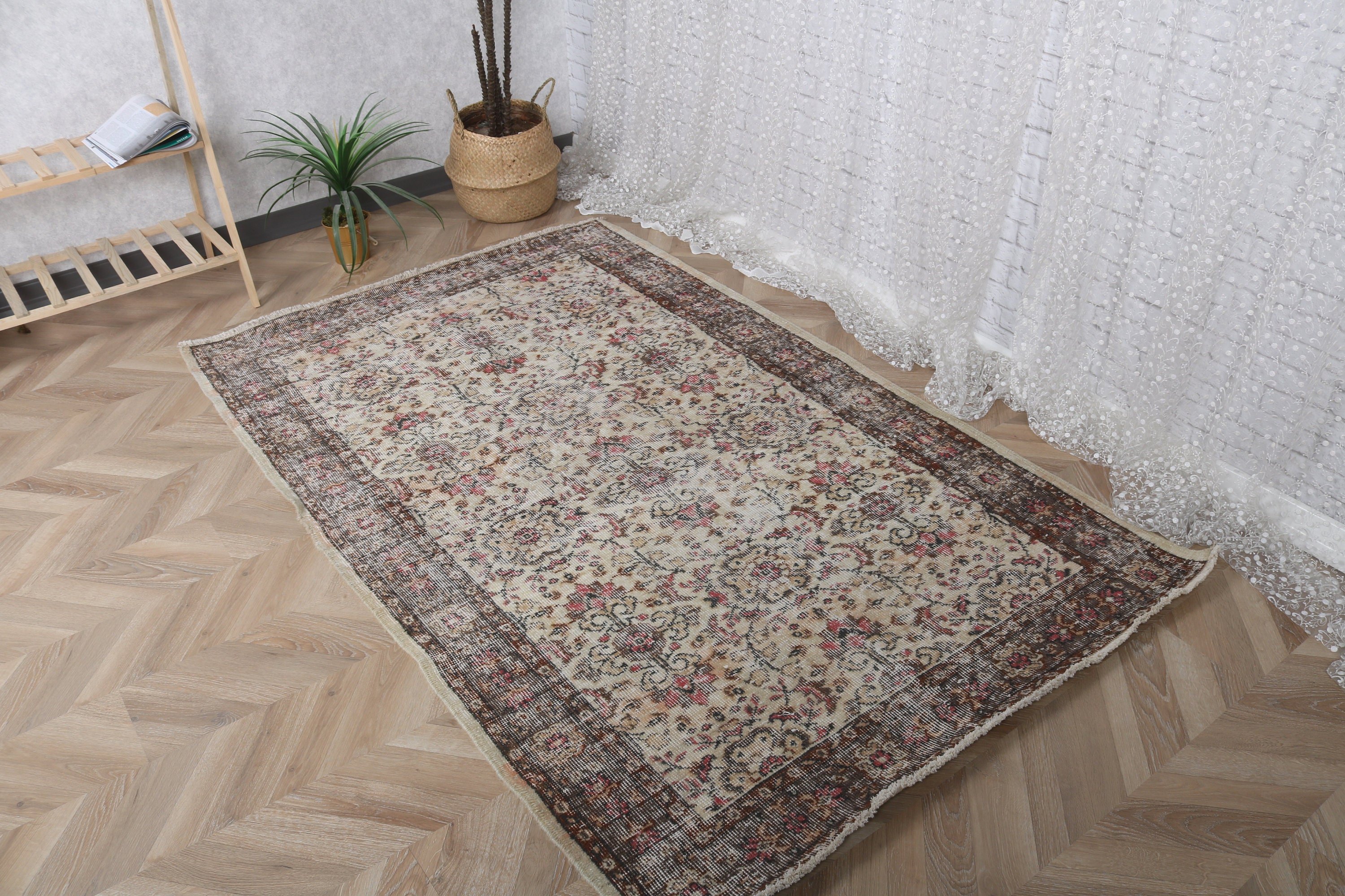 Rugs for Area, Turkish Rug, Vintage Rug, Floor Rug, Luxury Rug, 4.2x6.6 ft Area Rugs, Artistic Rug, Bedroom Rugs, Beige Antique Rug