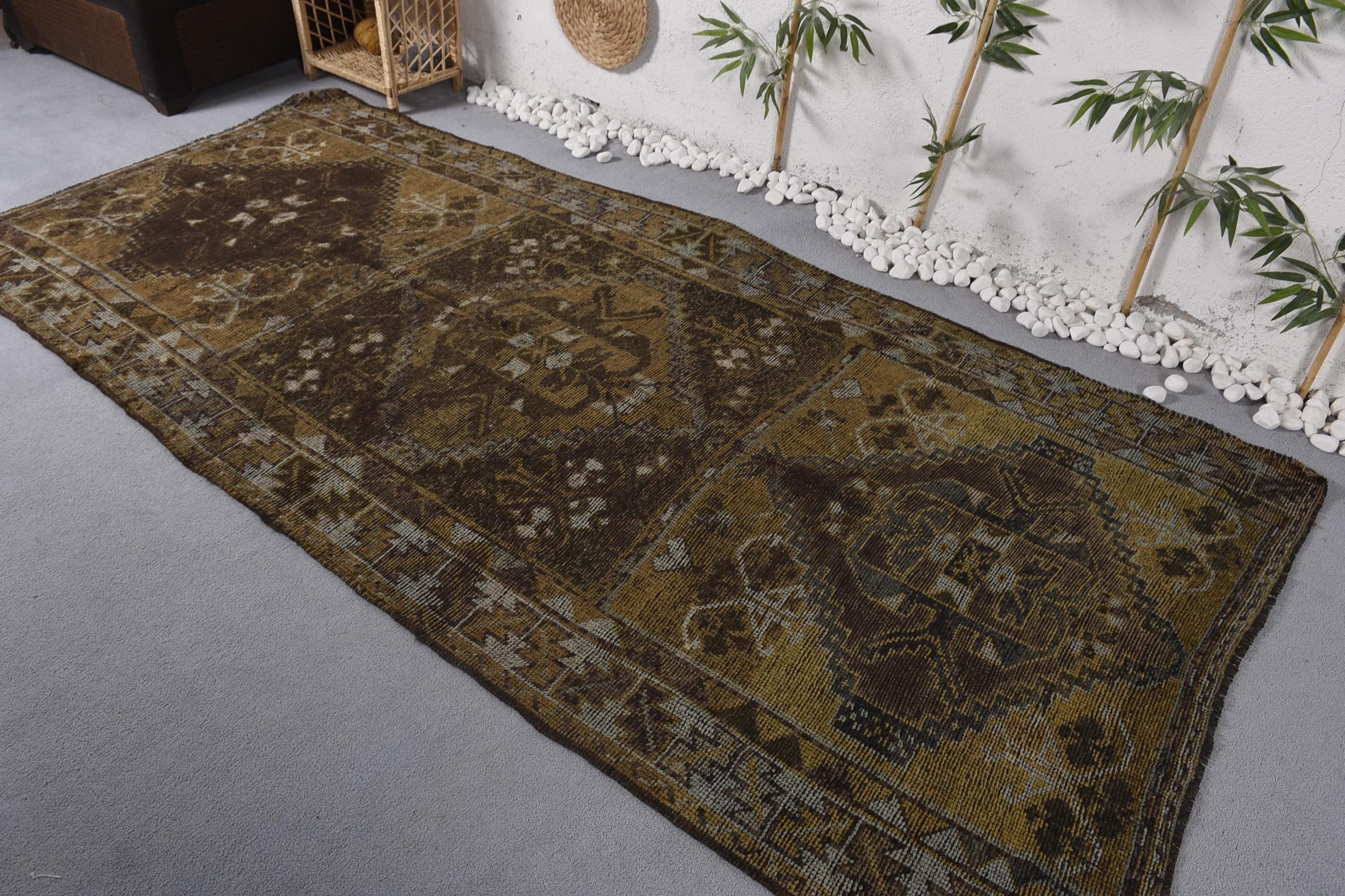 Vintage Halı, 4.5x10 ft Büyük Halı, Büyük Boho Halı, Kahverengi El Dokuma Halı, Salon Halısı, Türk Halıları, Salon Halıları, Lüks Halı