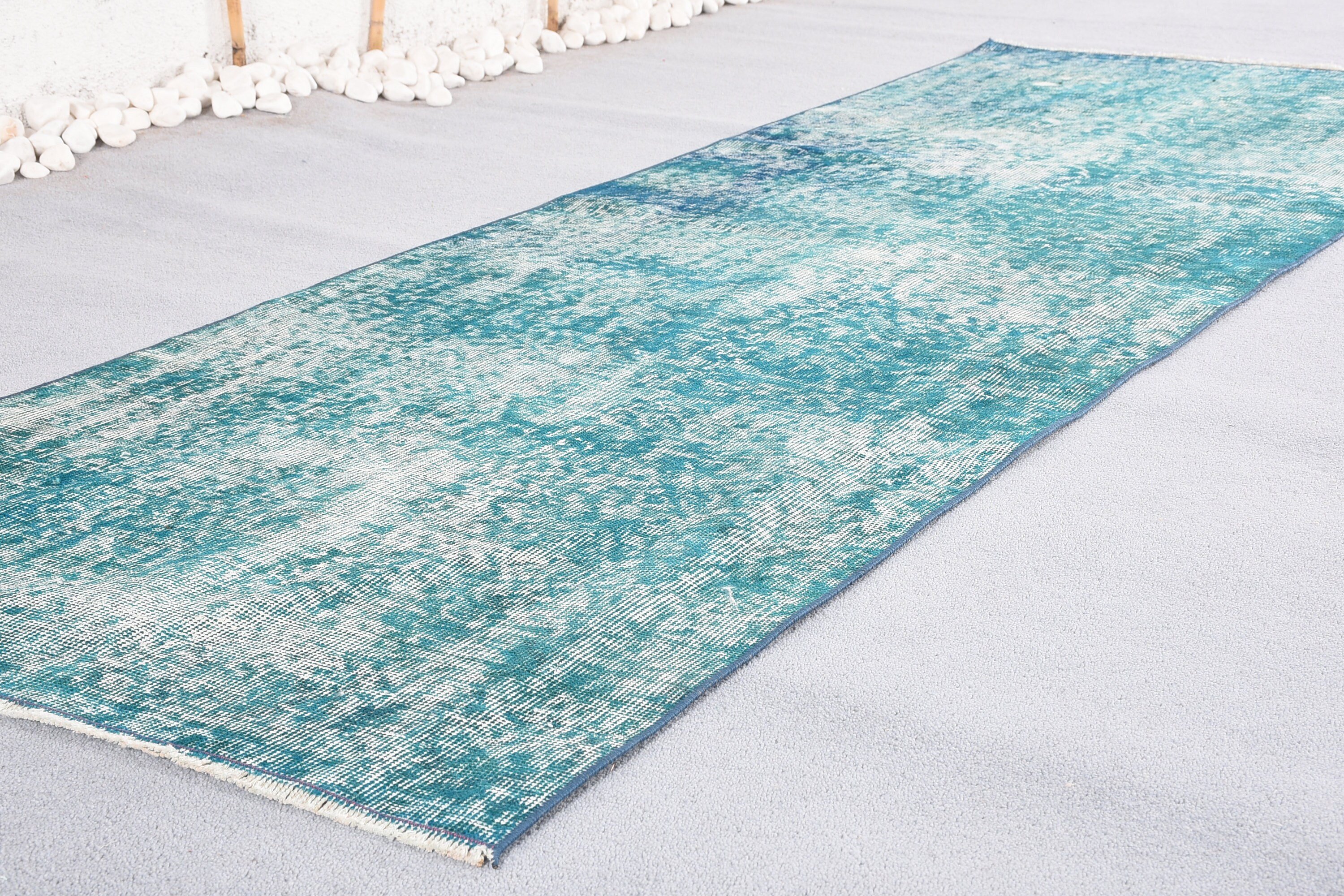 2.9x8.7 ft Runner Rug, Turkish Rug, Corridor Rugs, Rugs for Kitchen, Retro Rug, Oushak Rugs, Home Decor Rugs, Blue Cool Rug, Vintage Rug