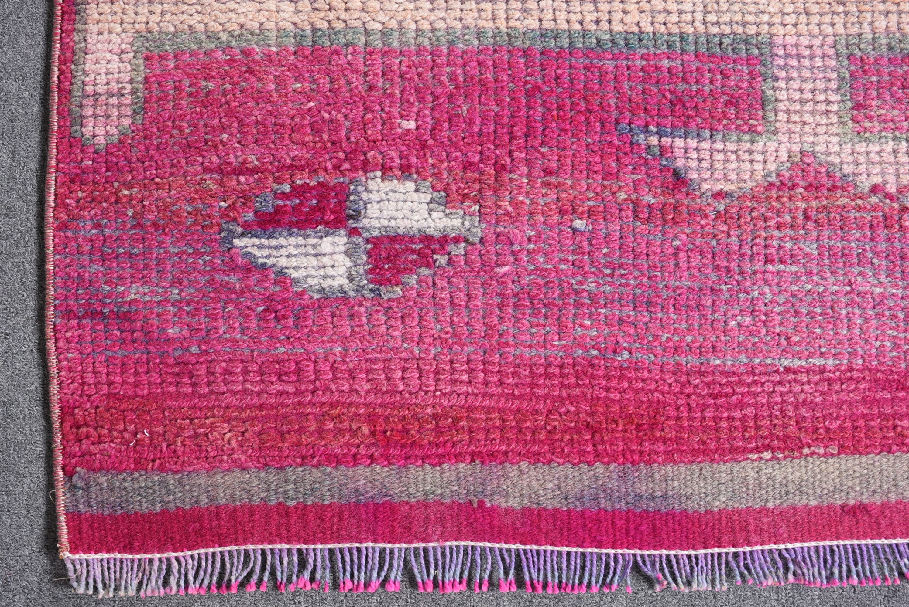 Pink Moroccan Rug, Wool Rug, 3x10.5 ft Runner Rug, Rugs for Corridor, Oushak Rug, Kitchen Rug, Hallway Rugs, Vintage Rug, Turkish Rugs