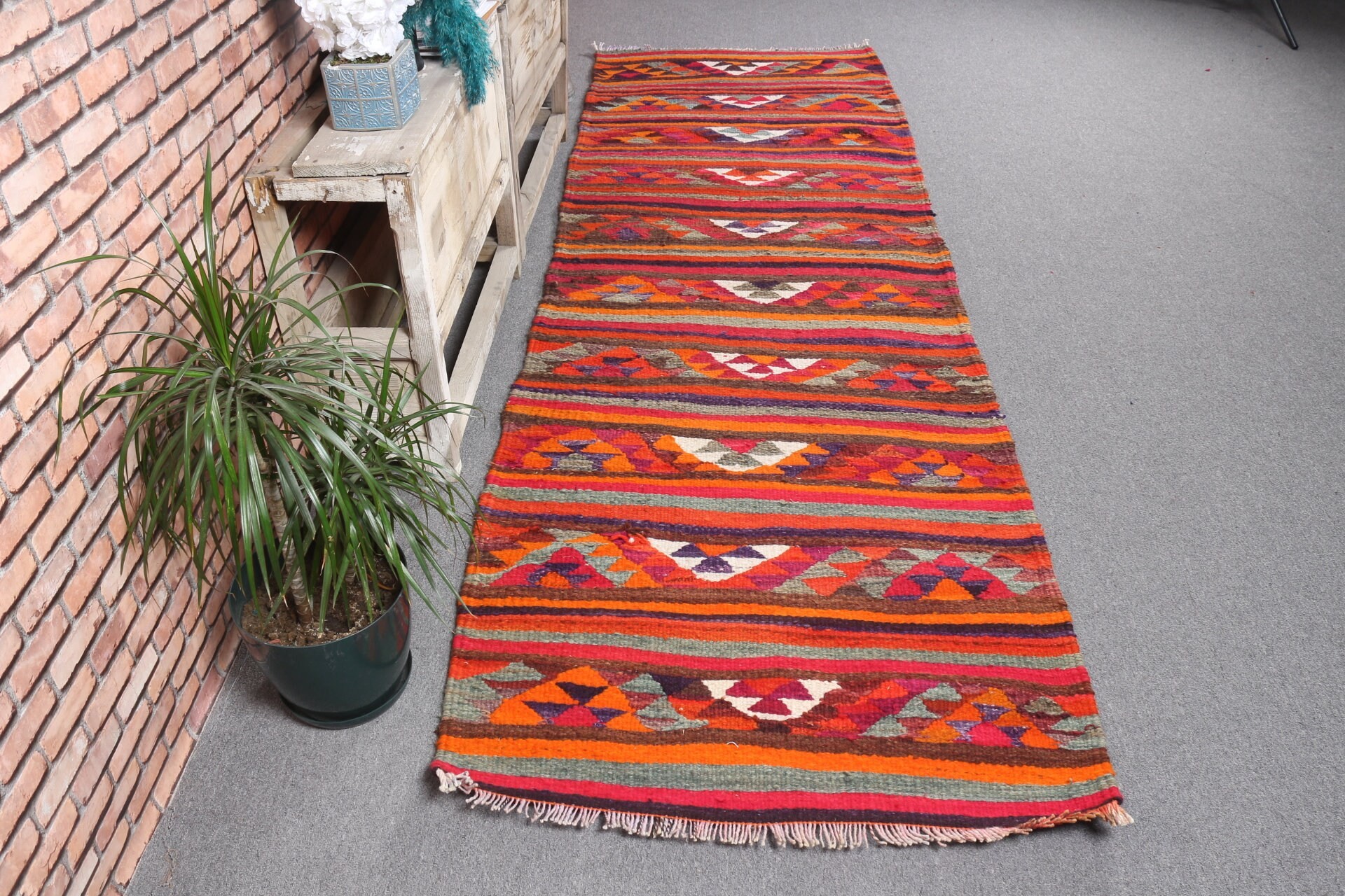 Home Decor Rugs, Kitchen Rug, Vintage Rug, Orange Wool Rug, Turkish Rugs, Anatolian Rug, Art Rug, 3.2x10.1 ft Runner Rug, Corridor Rugs