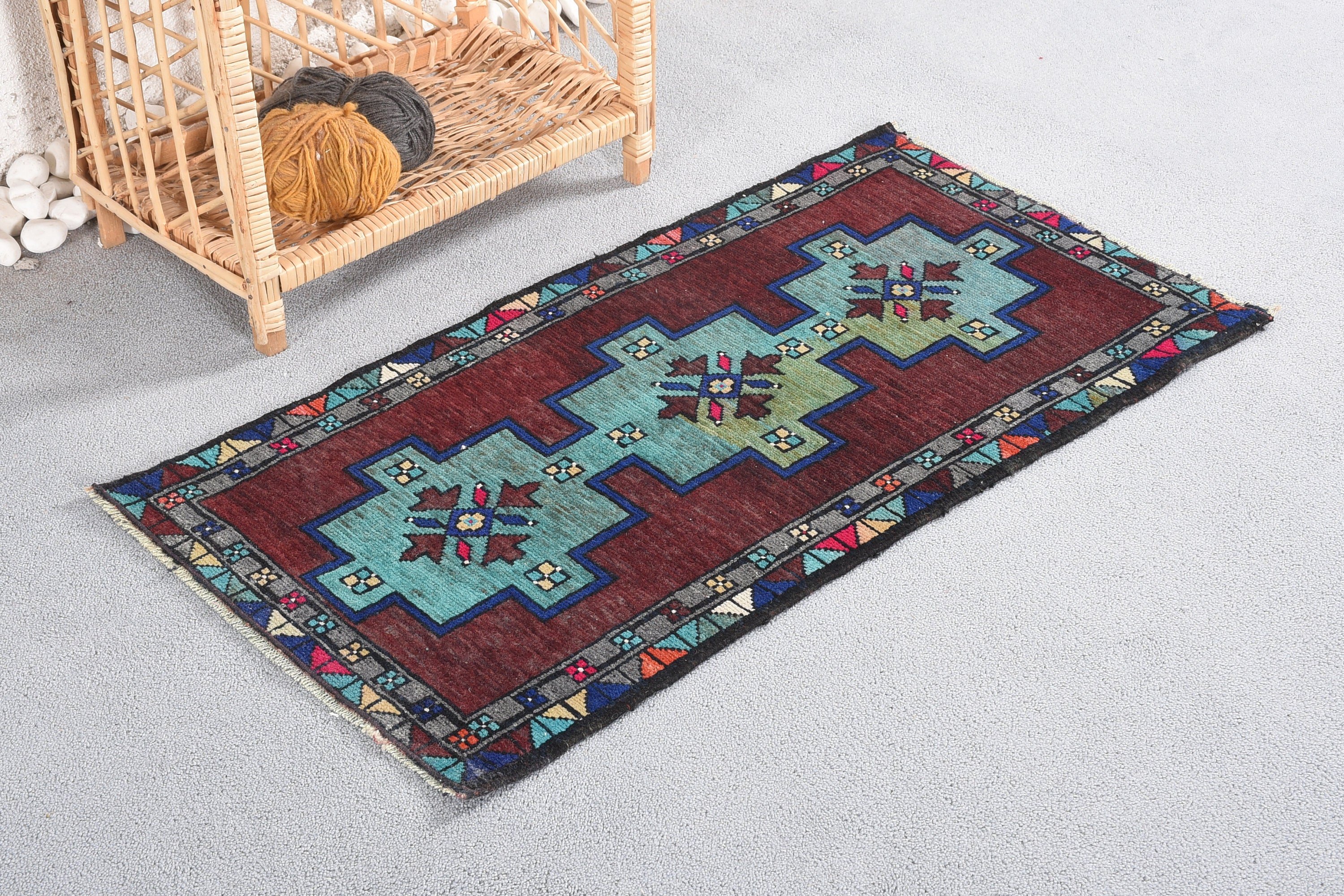 Bathroom Rug, 1.7x3.2 ft Small Rug, Oriental Rugs, Vintage Rug, Rugs for Entry, Art Rug, Wool Rug, Entry Rug, Turkish Rug, Brown Floor Rugs