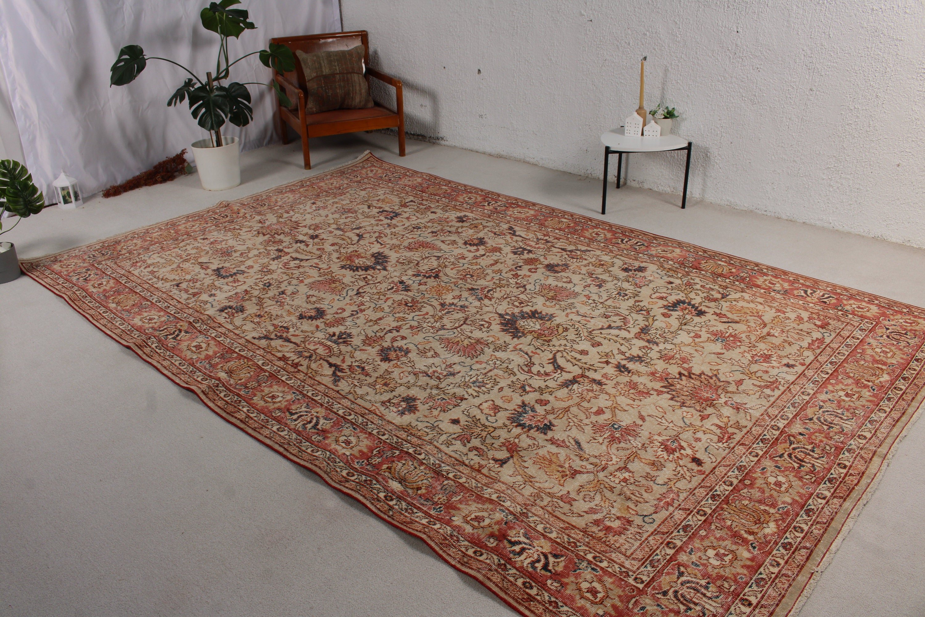 Yatak Odası Halısı, Türk Halıları, Modern Halılar, Vintage Halı, 7.3x11.4 ft Büyük Boy Halılar, Oturma Odası Halıları, Büyük Boy Türk Halısı, Bej Geometrik Halı