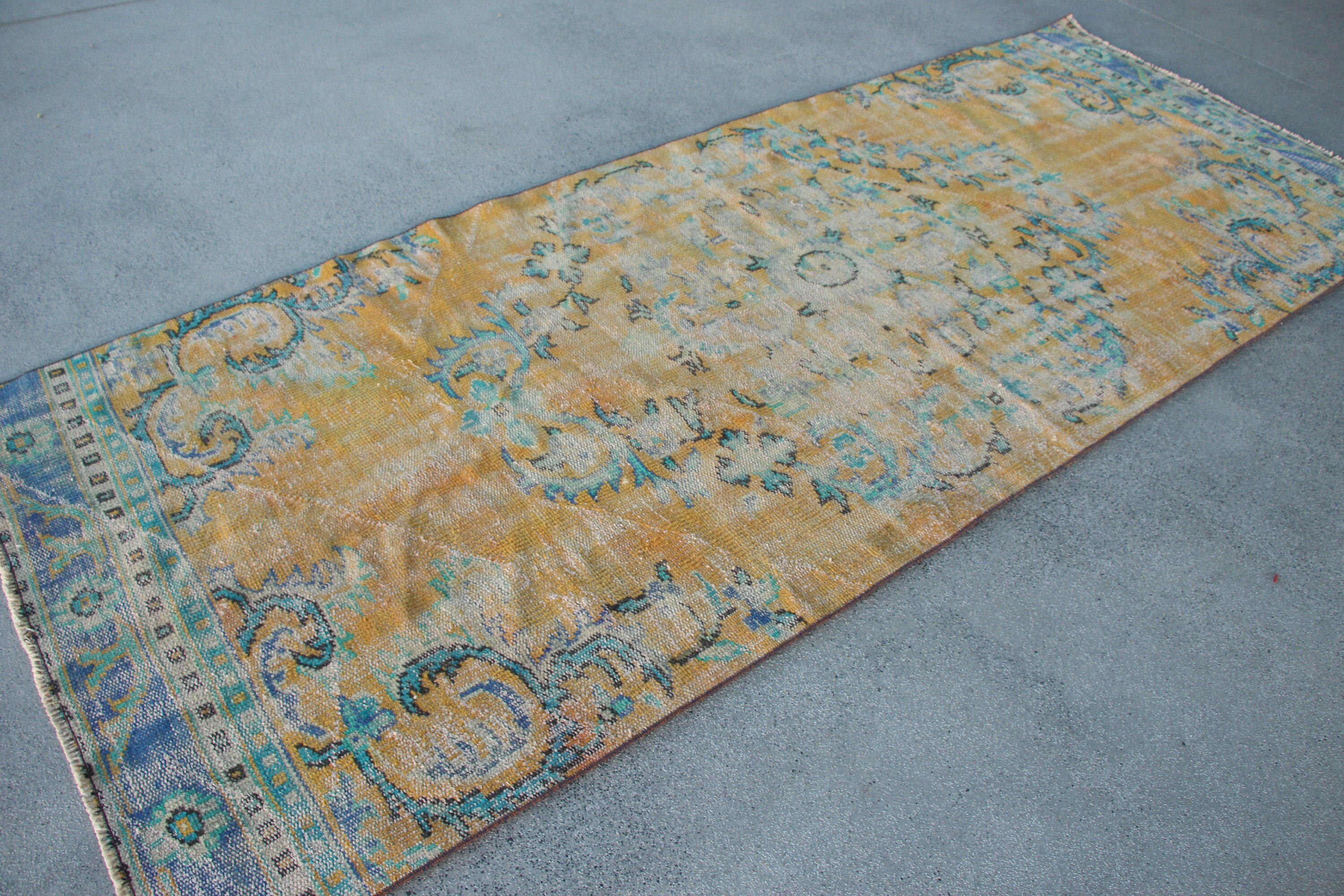 Yellow Moroccan Rugs, Hallway Rug, 3.9x9.8 ft Runner Rugs, Oushak Rug, Wool Rug, Bohemian Rugs, Vintage Rug, Corridor Rugs, Turkish Rug