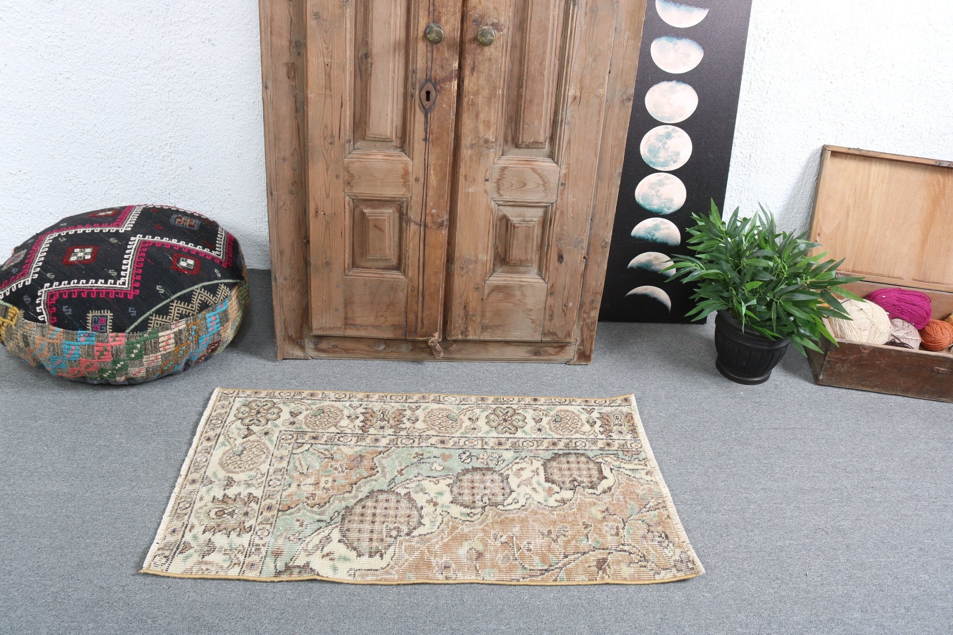 Araba Paspası Halıları, Giriş Halıları, Bej Oryantal Halılar, Araba Paspas Halıları, Türk Halıları, Oryantal Halı, 2x3,6 ft Küçük Halı, Boho Halıları, Vintage Halılar