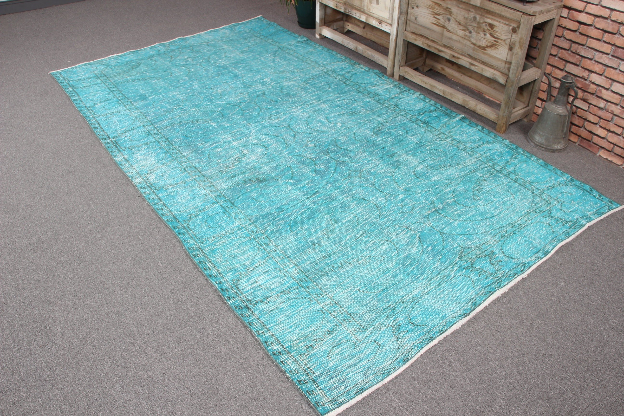 Modern Rug, Blue Oriental Rugs, Boho Rugs, Vintage Rug, 5.2x9.2 ft Large Rug, Turkish Rugs, Large Oushak Rug, Dining Room Rug