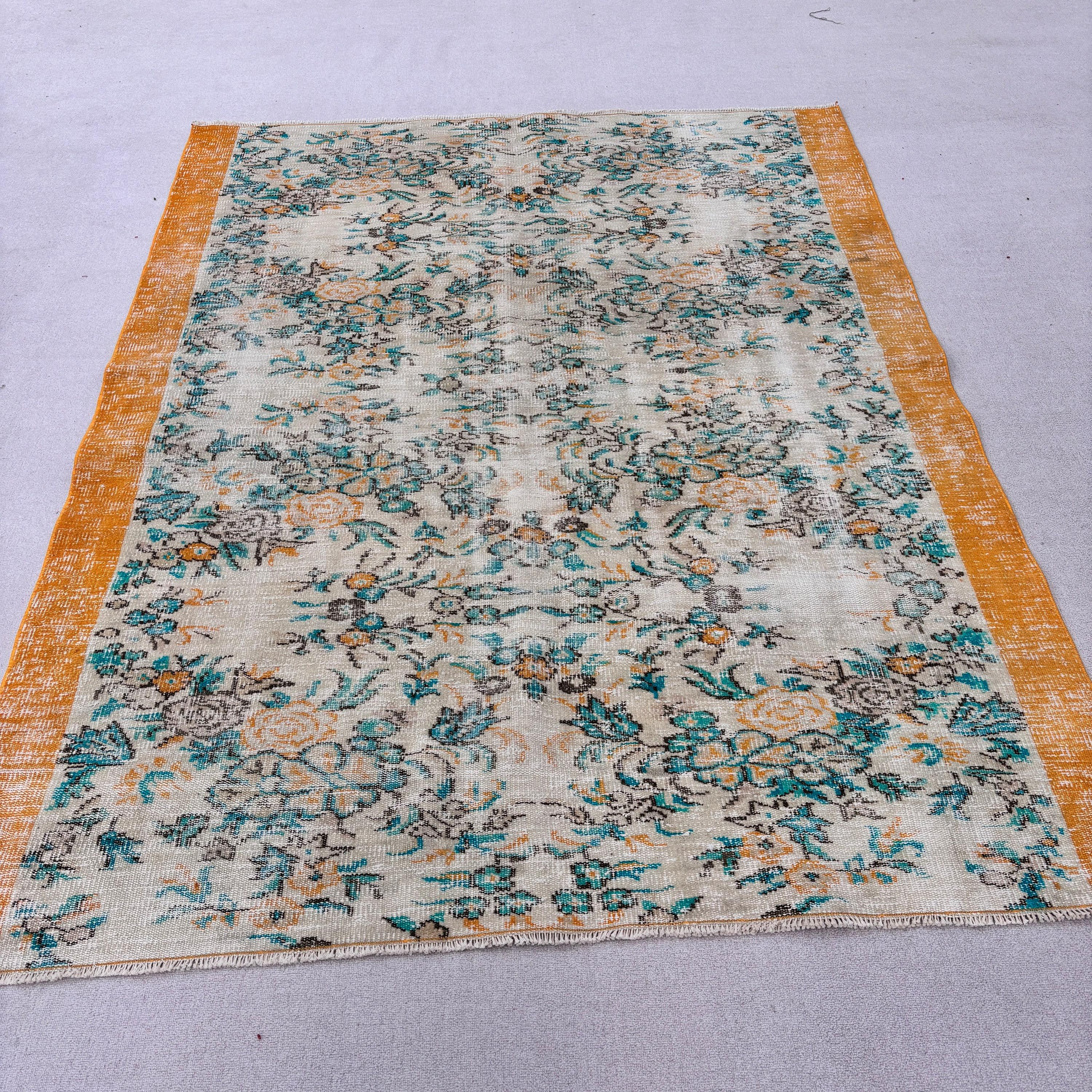 Anatolian Rug, Neutral Rugs, Large Boho Rugs, Aesthetic Rugs, Vintage Rug, Yellow Neutral Rugs, 6x7.7 ft Large Rug, Salon Rugs, Turkish Rug