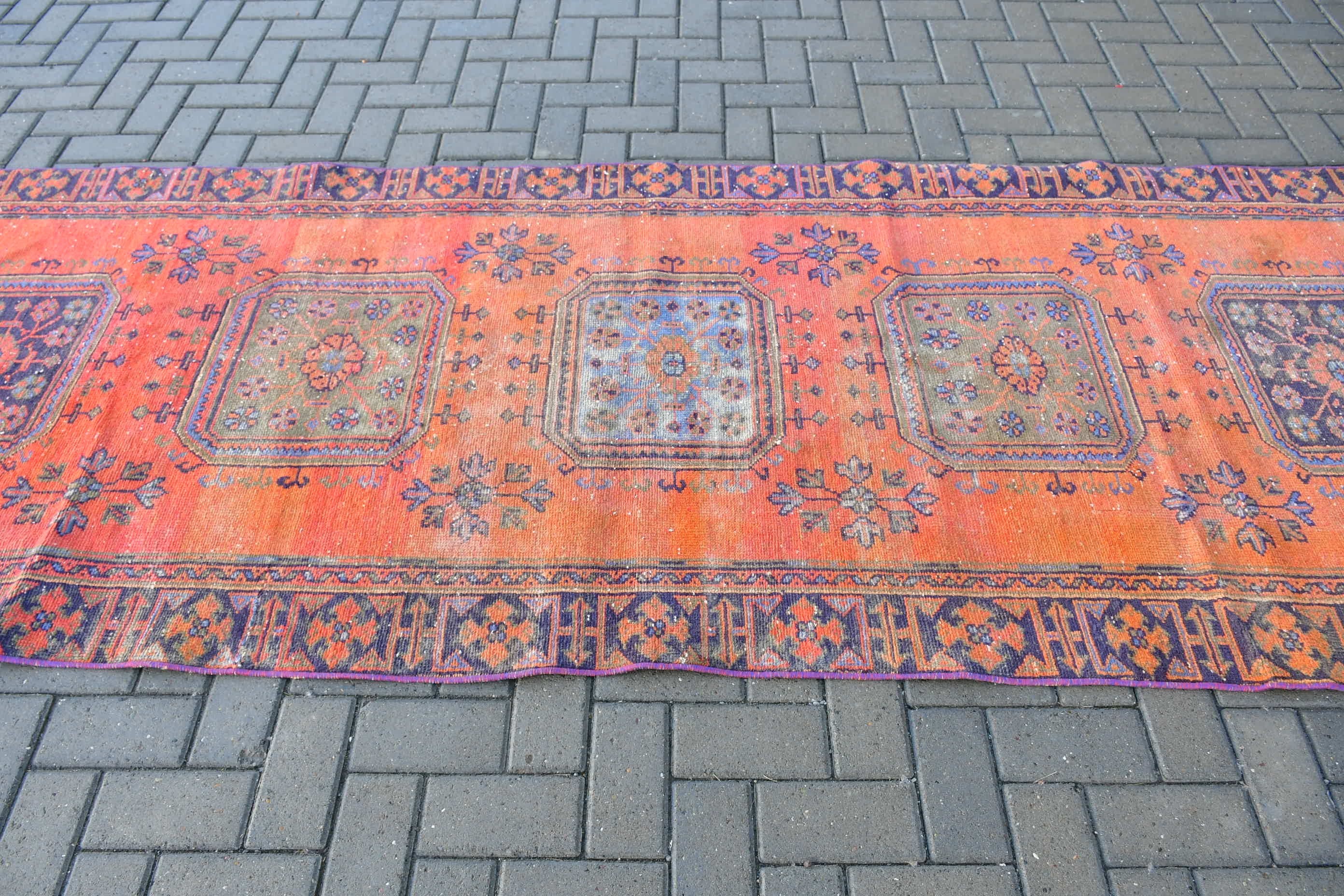 Rugs for Kitchen, Turkish Rugs, Stair Rug, Orange  3.8x11.2 ft Runner Rugs, Wool Rug, Vintage Rugs, Corridor Rugs, Cool Rugs