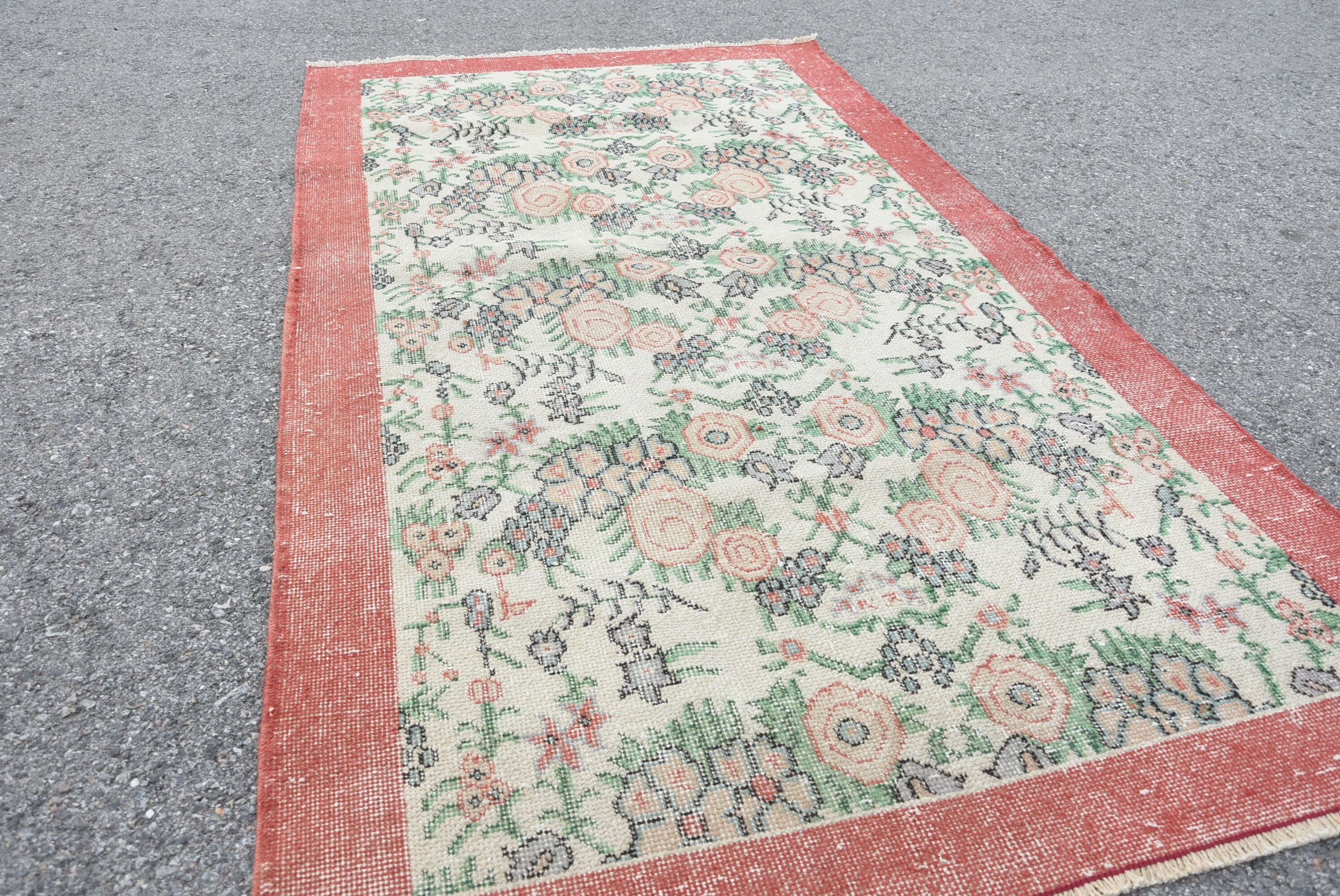Living Room Rug, Rugs for Nursery, Turkish Rug, Vintage Rugs, 3.7x6.7 ft Area Rugs, Antique Rug, Nursery Rugs, Red Oushak Rug, Cool Rug