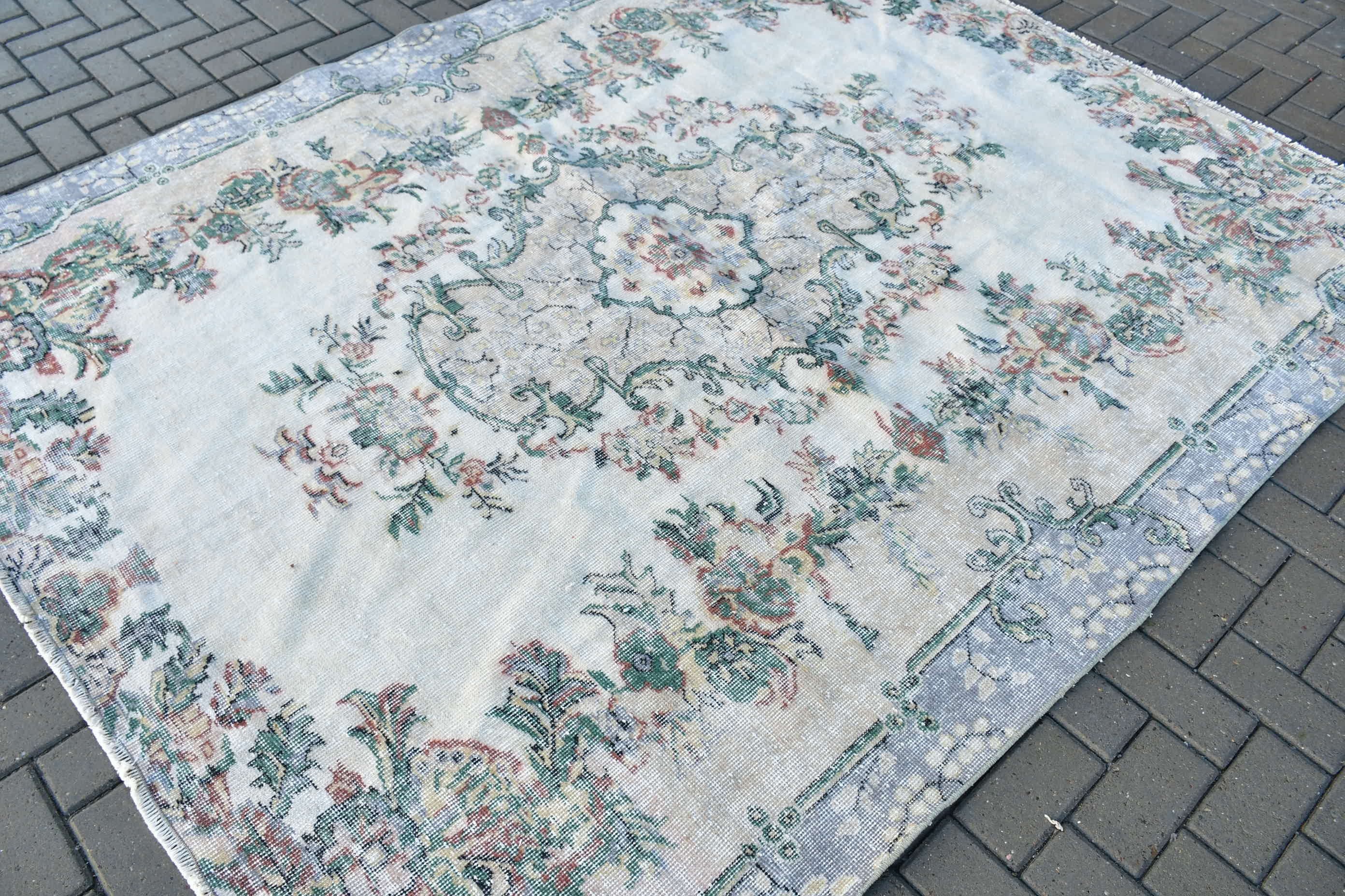 Living Room Rug, Pale Rug, Beige Antique Rug, Anatolian Rug, Moroccan Rug, Vintage Rug, Bedroom Rugs, Turkish Rug, 6.6x8 ft Large Rugs