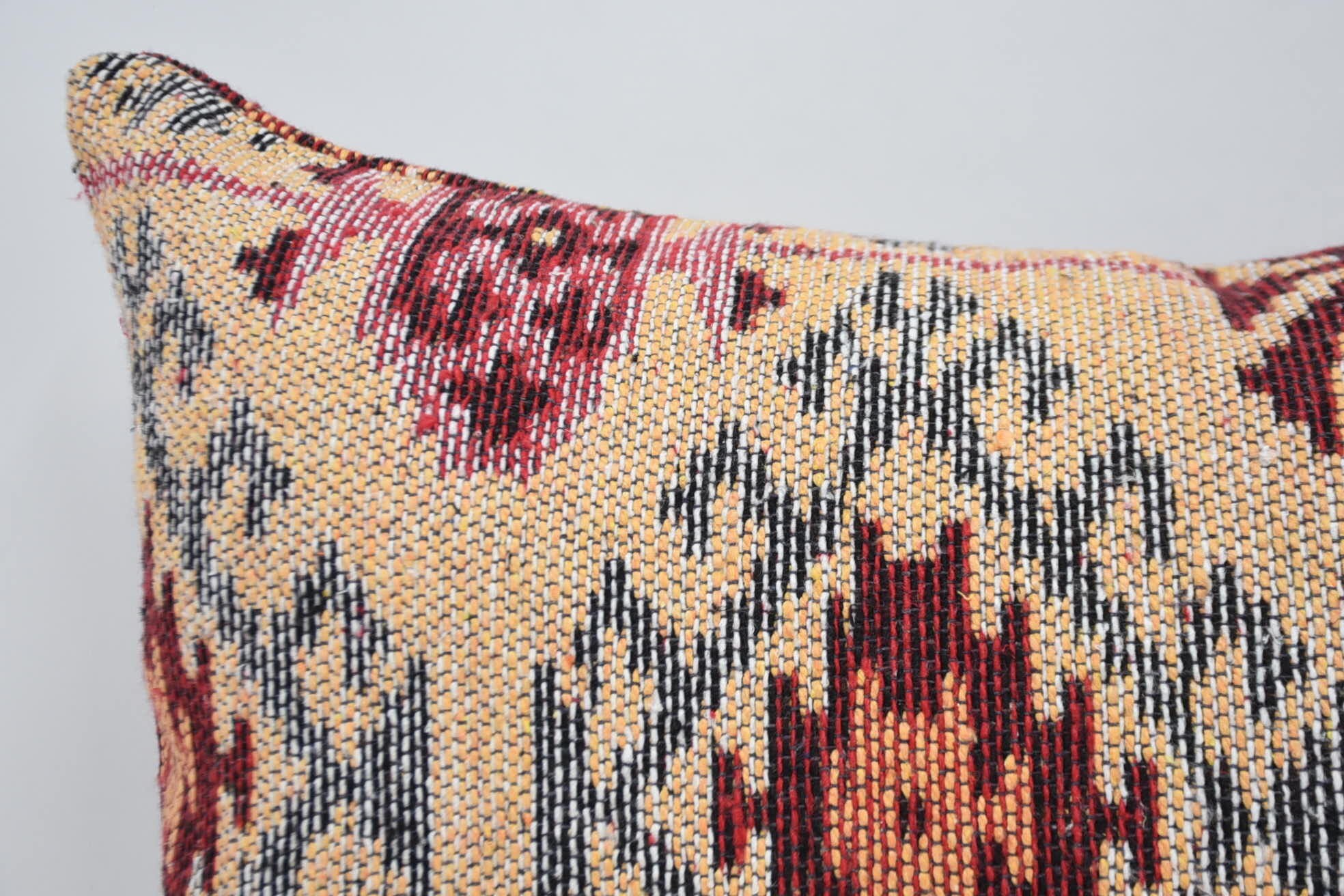 Home Decor Pillow, Designer Throw Pillow Sham, 16"x24" Orange Pillow Case, Kilim Pillow Cover, Boho Pillow Sham Cover