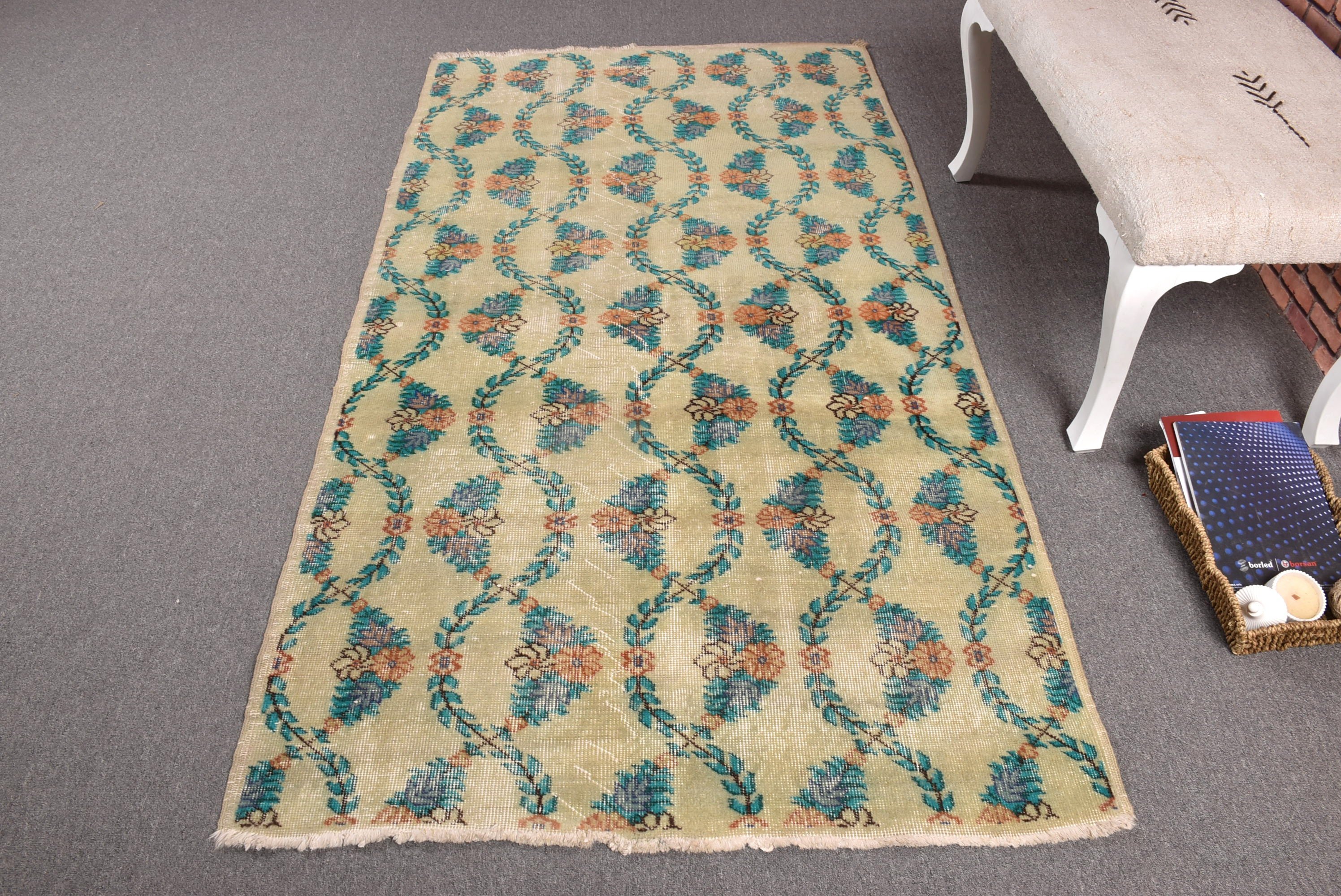 Decorative Rugs, Beige Cool Rug, 3.7x6.9 ft Area Rugs, Anatolian Rug, Vintage Rug, Kitchen Rug, Rugs for Kitchen, Bedroom Rug, Turkish Rugs