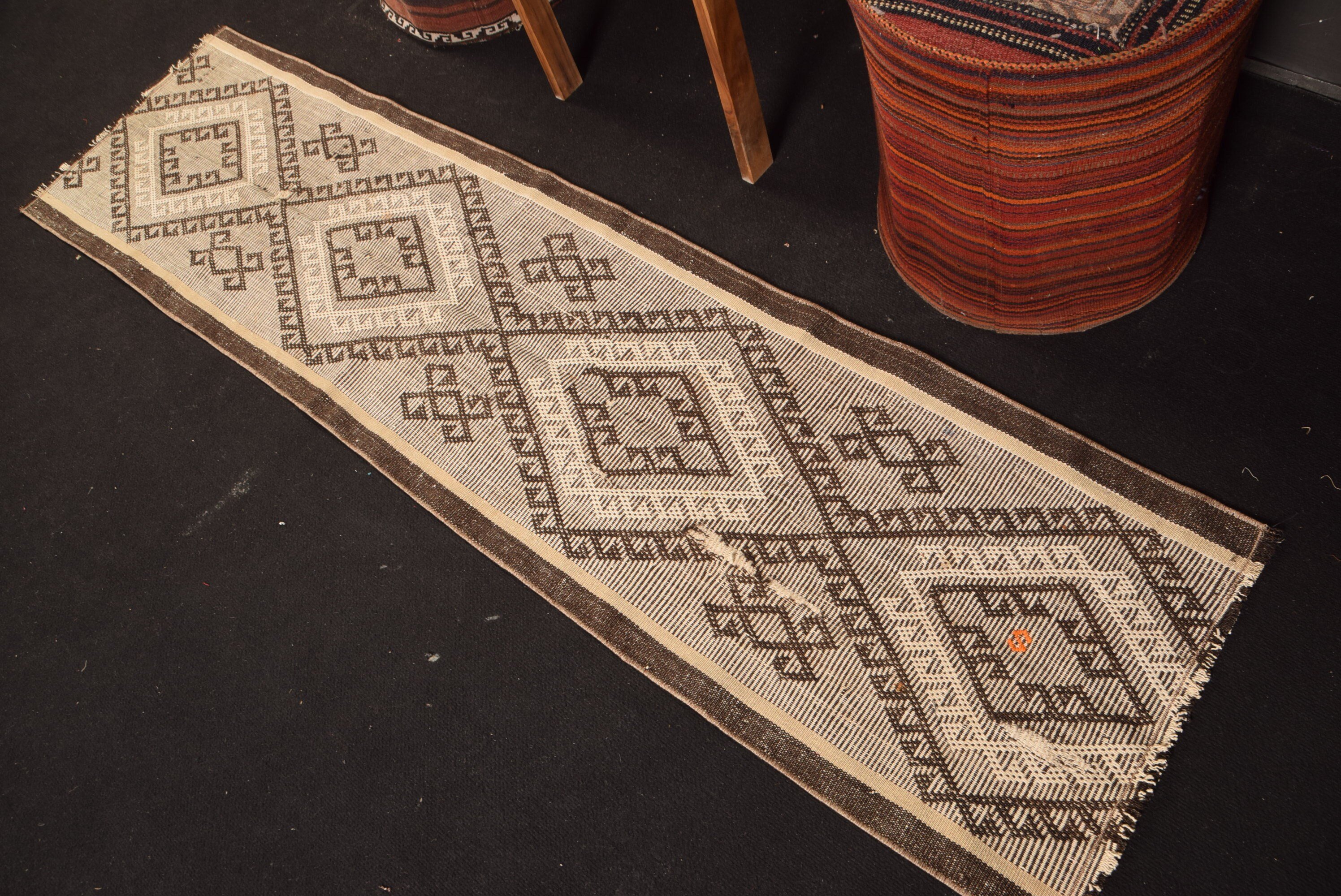 Kitchen Rug, Vintage Rug, Rugs for Corridor, Kilim, Beige Oushak Rugs, 1.7x6.9 ft Runner Rugs, Oriental Rug, Abstract Rug, Turkish Rug