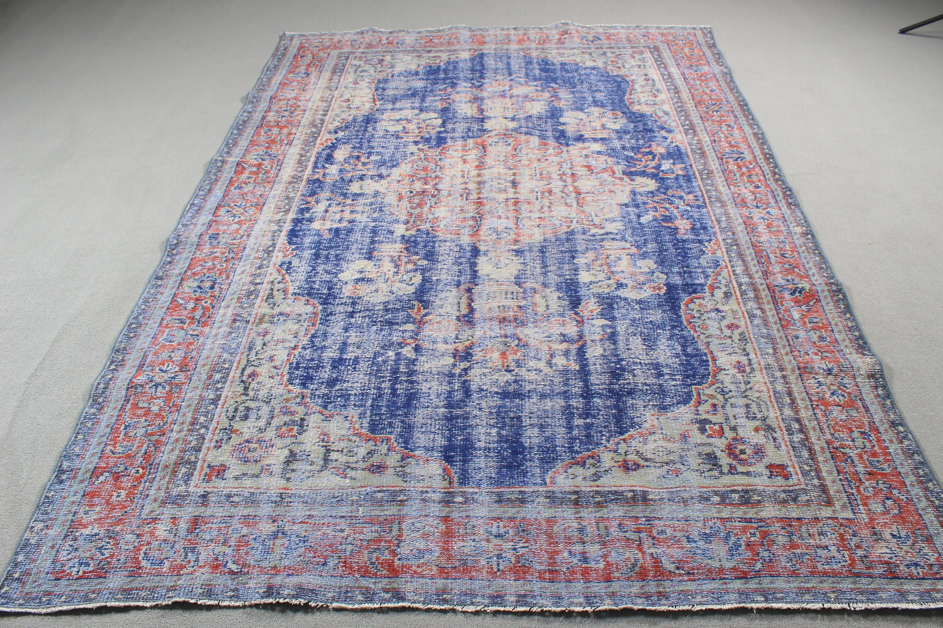 Türk Halıları, 6.3x9.1 ft Büyük Halı, Ev Dekorasyonu Halısı, Mavi Boho Halıları, Yer Halısı, Yemek Odası Halısı, Vintage Halılar, Salon Halıları, Yatak Odası Halısı