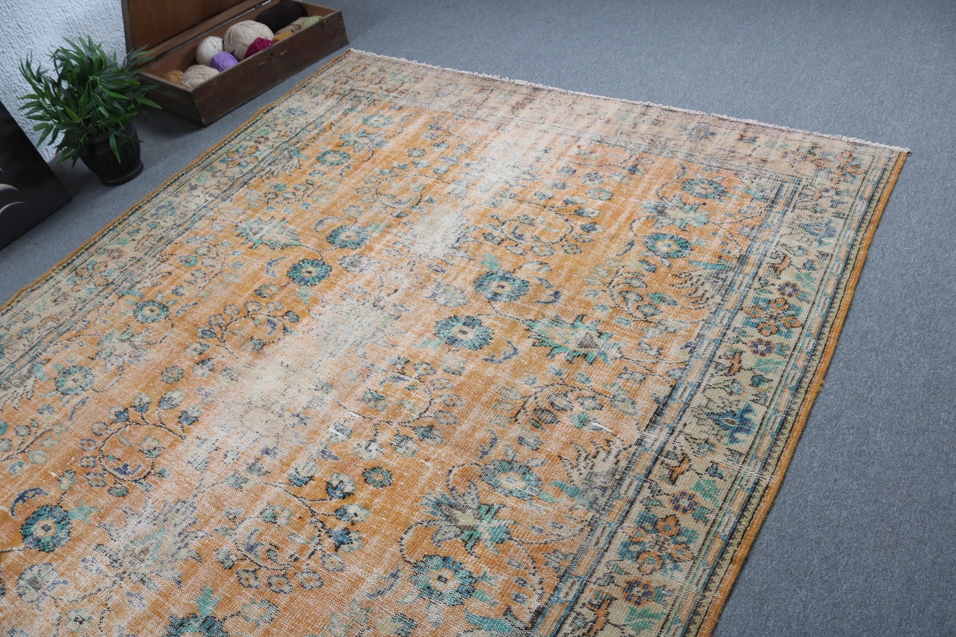 6.8x9.6 ft Büyük Halı, Vintage Halı, Türk Halısı, Oturma Odası Halıları, Antika Halı, Yemek Odası Halısı, Sarı Antika Halı, Yatak Odası Halıları, Yer Halısı