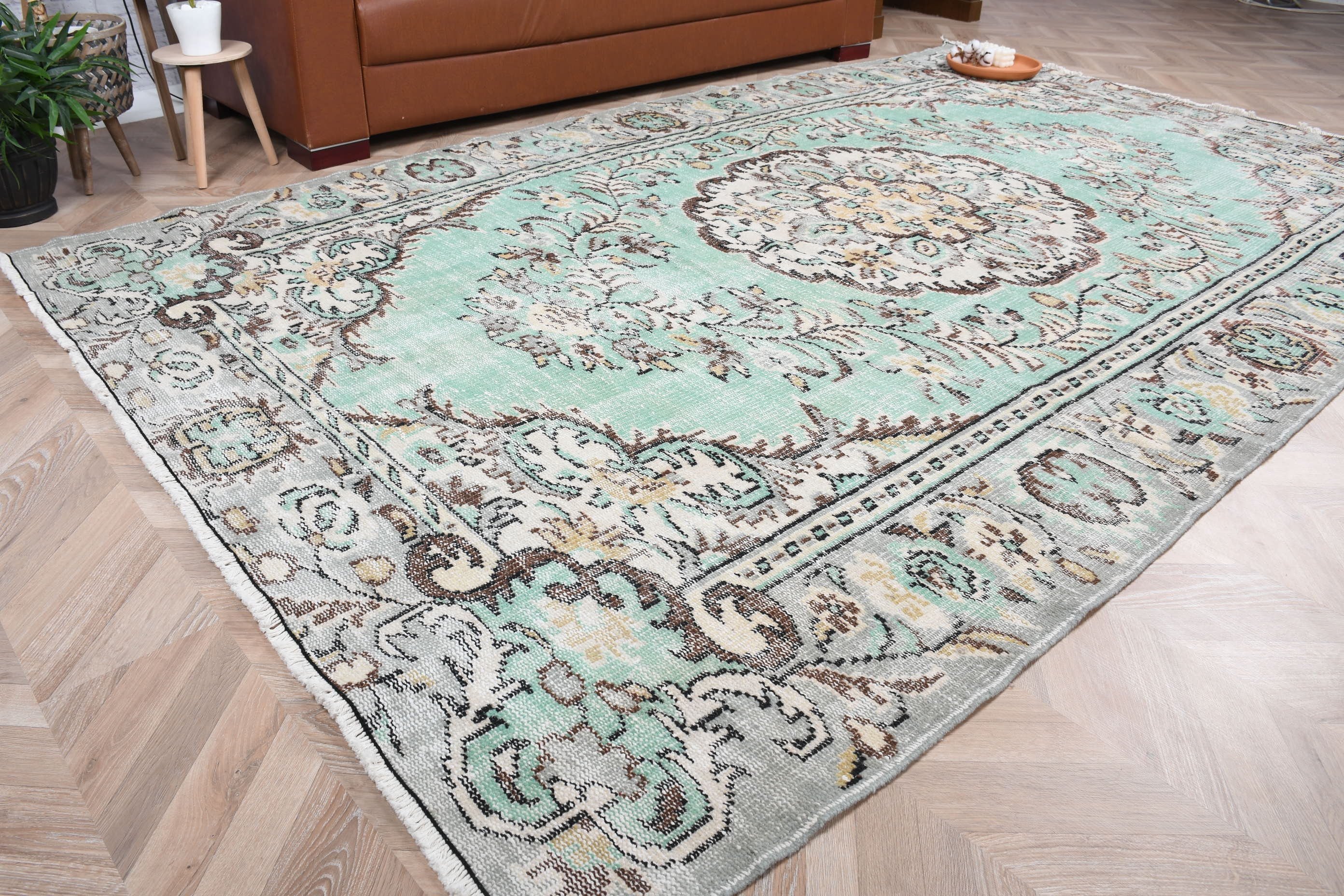 6.1x9.9 ft Large Rug, Wool Rug, Vintage Rug, Green Cool Rug, Rugs for Living Room, Dining Room Rug, Oriental Rug, Bedroom Rug, Turkish Rug