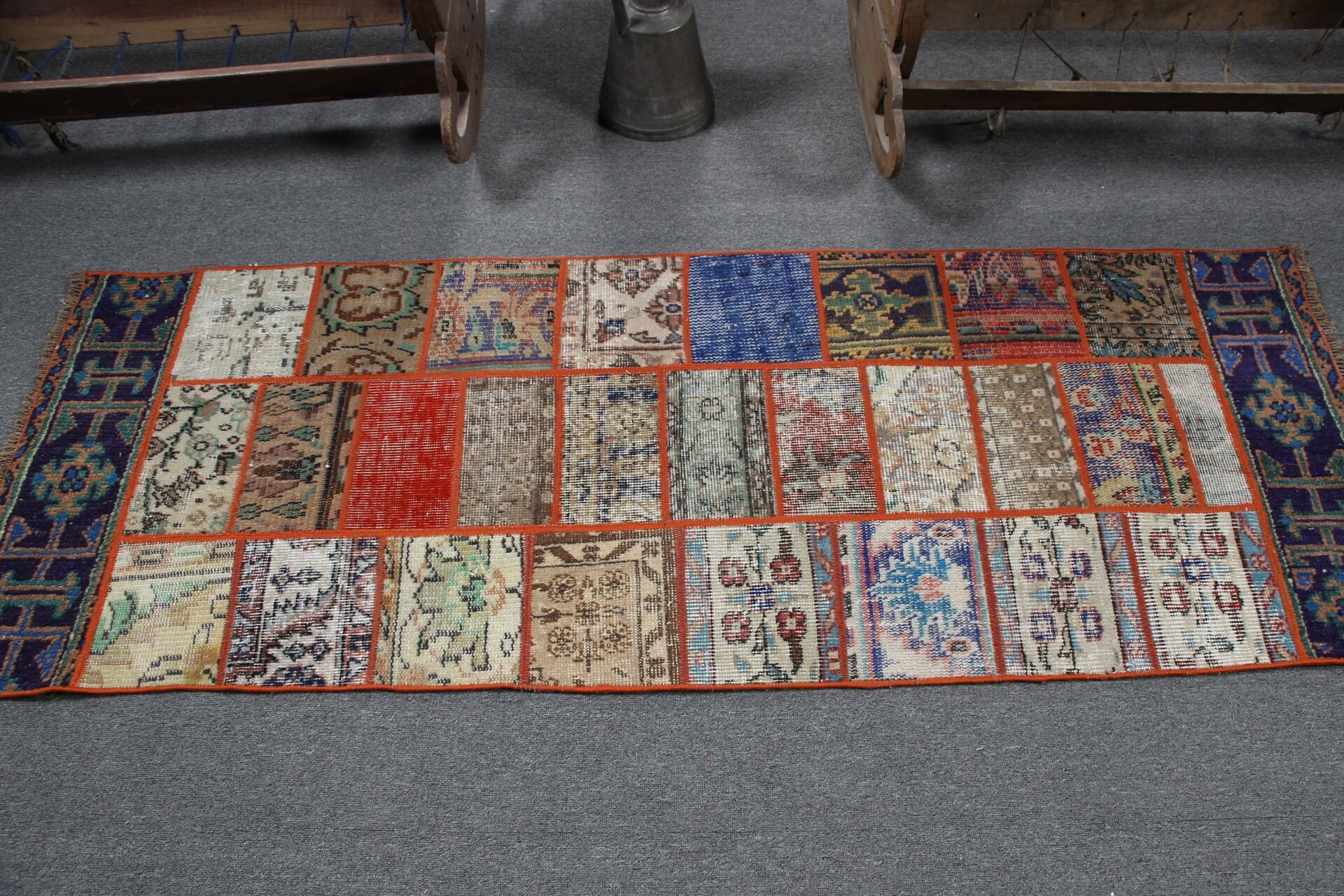 Koridor Halıları, Koridor Halıları, El Yapımı Halılar, Oushak Halı, Turuncu Oushak Halı, Vintage Halı, 2.3x6.2 ft Runner Halıları, Türk Halıları, Yün Halı