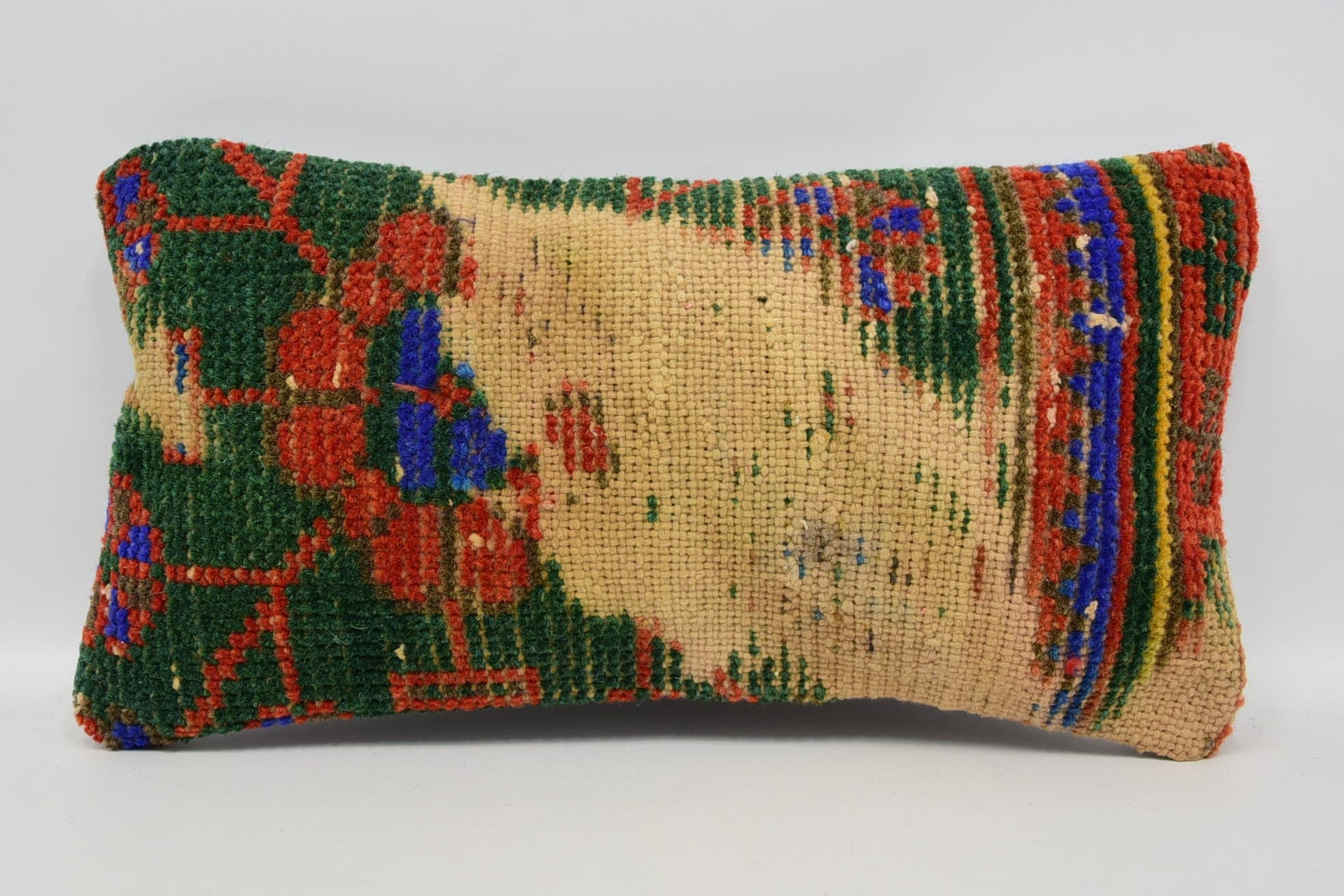 Bolster Kırlent Kılıfı, Ev Dekor Yastık, 8"x16" Yeşil Yastık, Kilim Minder Sham, Boho Yastık, Türk Halıları Yastık Kılıfı