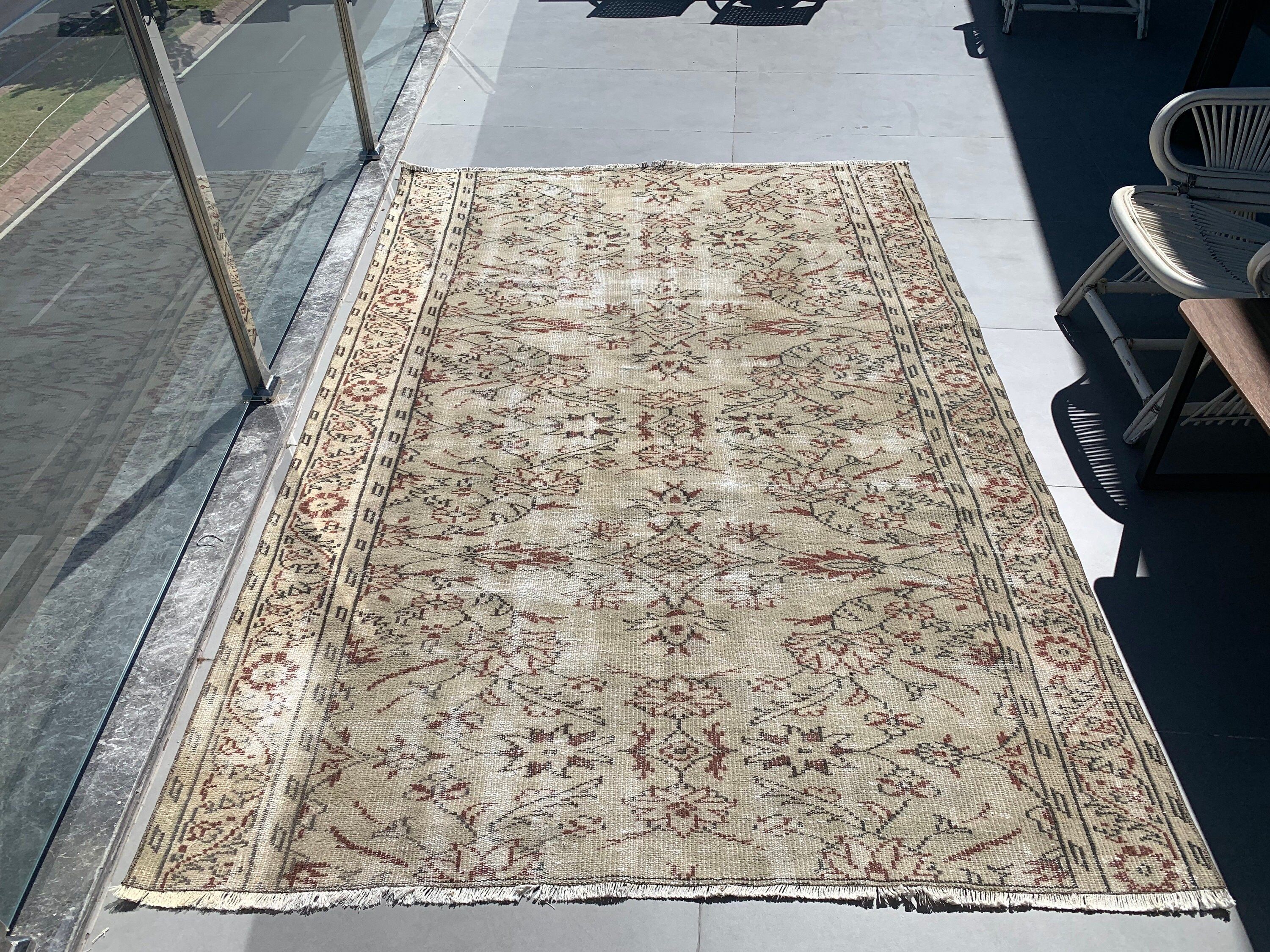 Vintage Halılar, Salon Halıları, Salon Halıları, Yeşil Zemin Halıları, Türk Halısı, 5,5x8,1 ft Büyük Halı, Oturma Odası Halısı, Mutfak Halısı, Fas Halısı