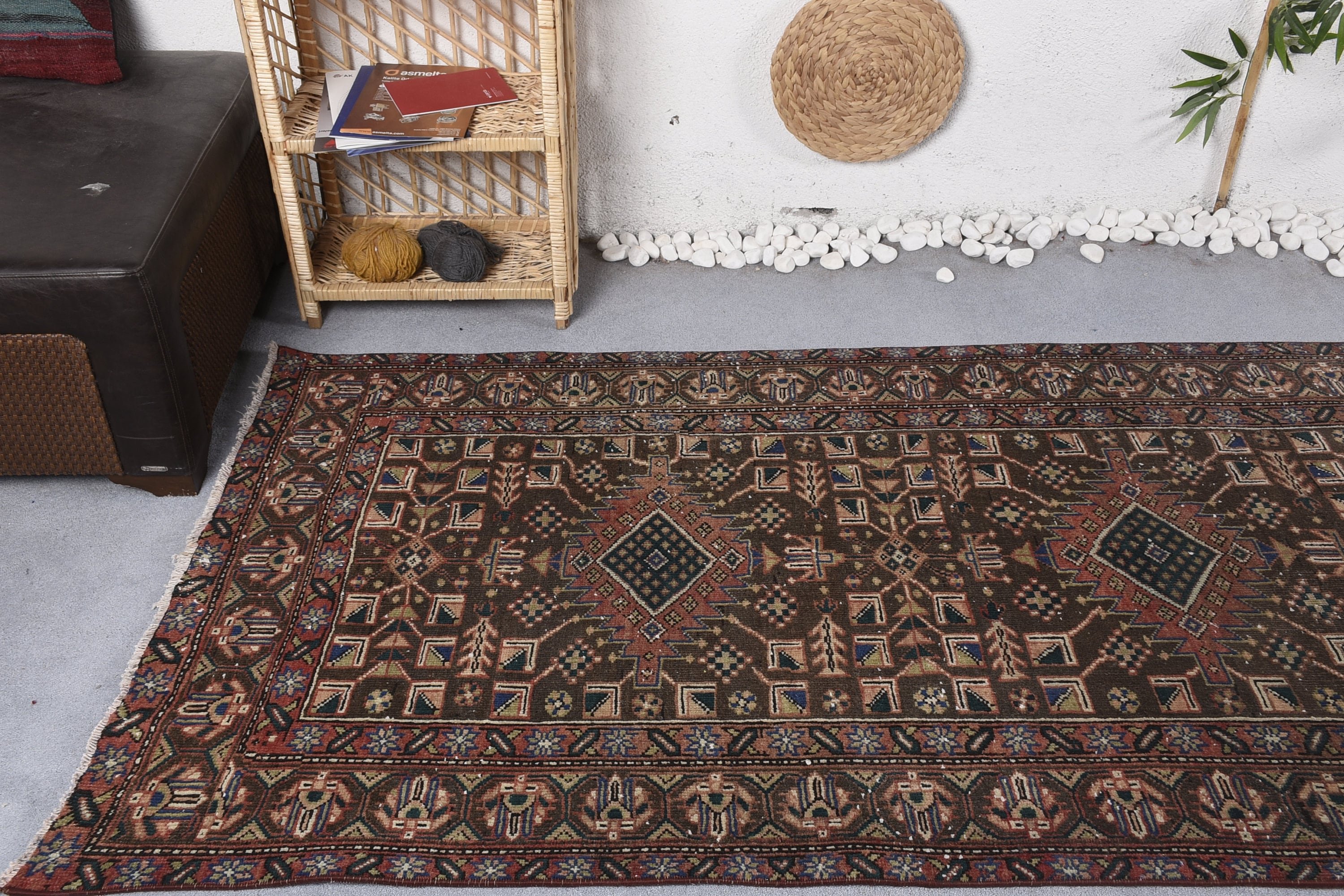 3.6x14.4 ft Runner Halı, Türk Halıları, Yer Halısı, Koridor Halısı, Ofis Halıları, Mutfak Halıları, Mutfak Halısı, Kahverengi Yatak Odası Halısı, Vintage Halı