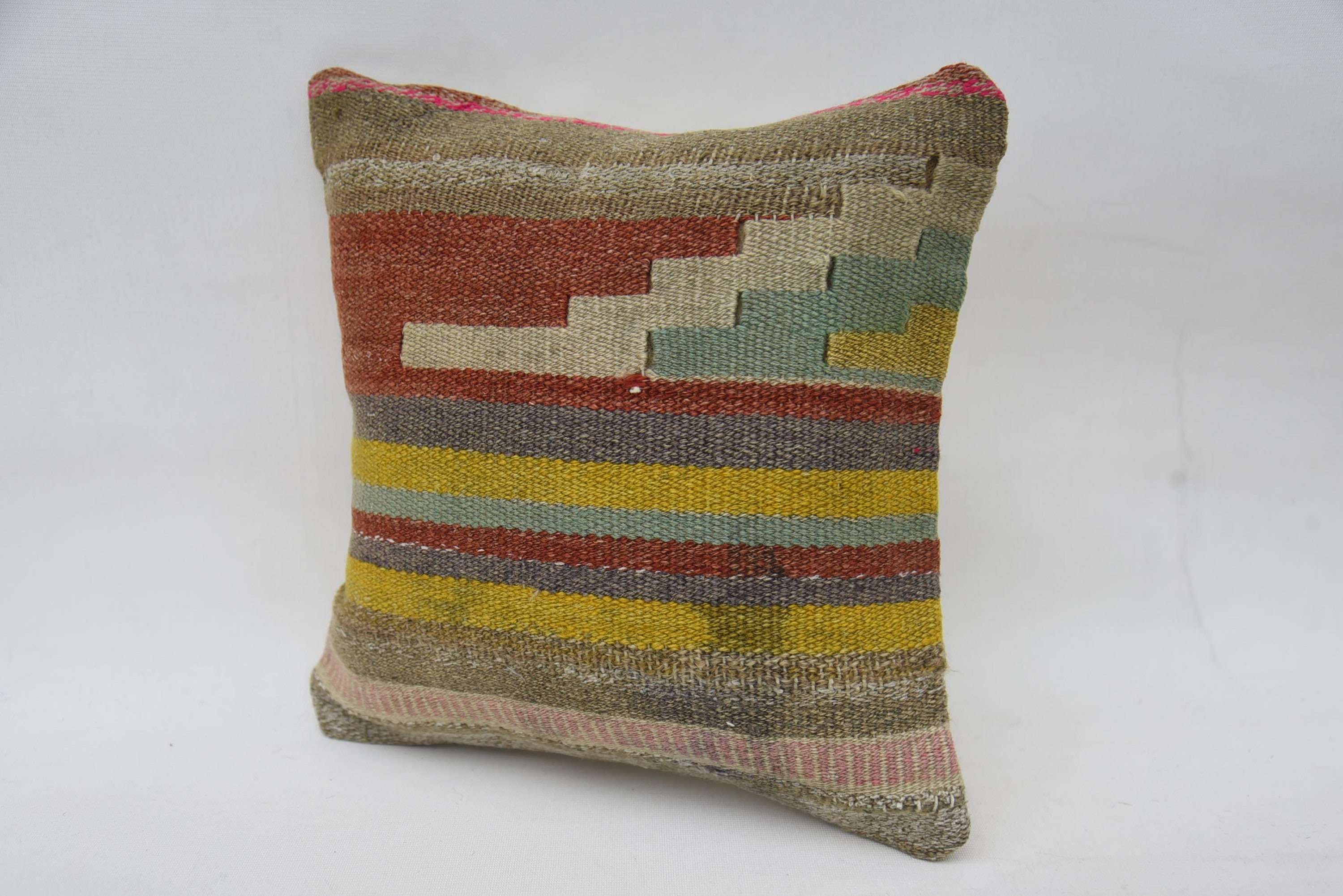 Pillow for Couch, Bohemian Cushion Pillow Cover, Turkish Kilim Pillow, Vintage Kilim Throw Pillow, 12"x12" Brown Cushion