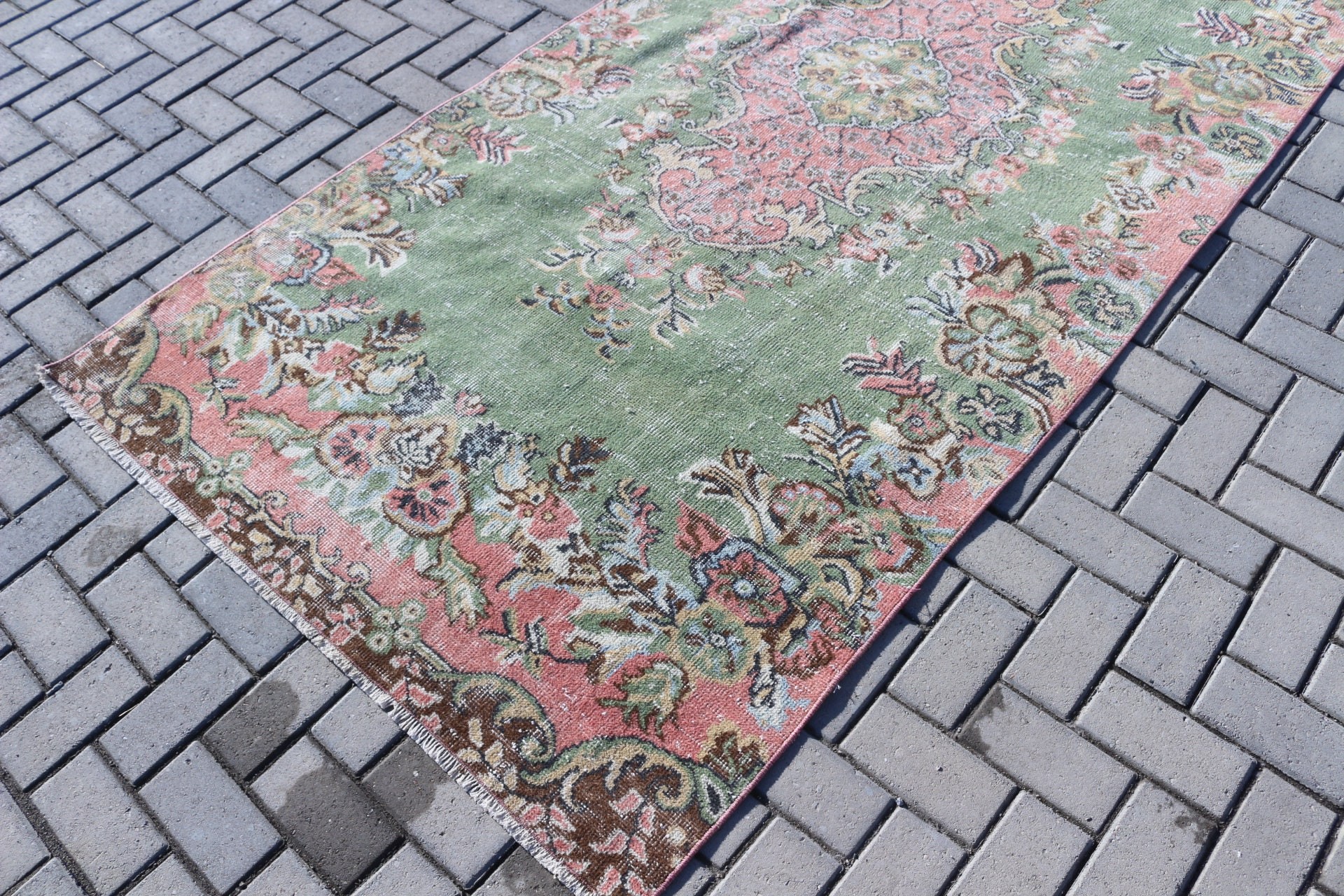 Vintage Halı, 4.3x9.4 ft Büyük Halılar, Boho Halılar, Yeşil Ev Dekorasyonu Halıları, Yatak Odası Halıları, Türk Halısı, Yer Halıları, Yemek Odası Halıları