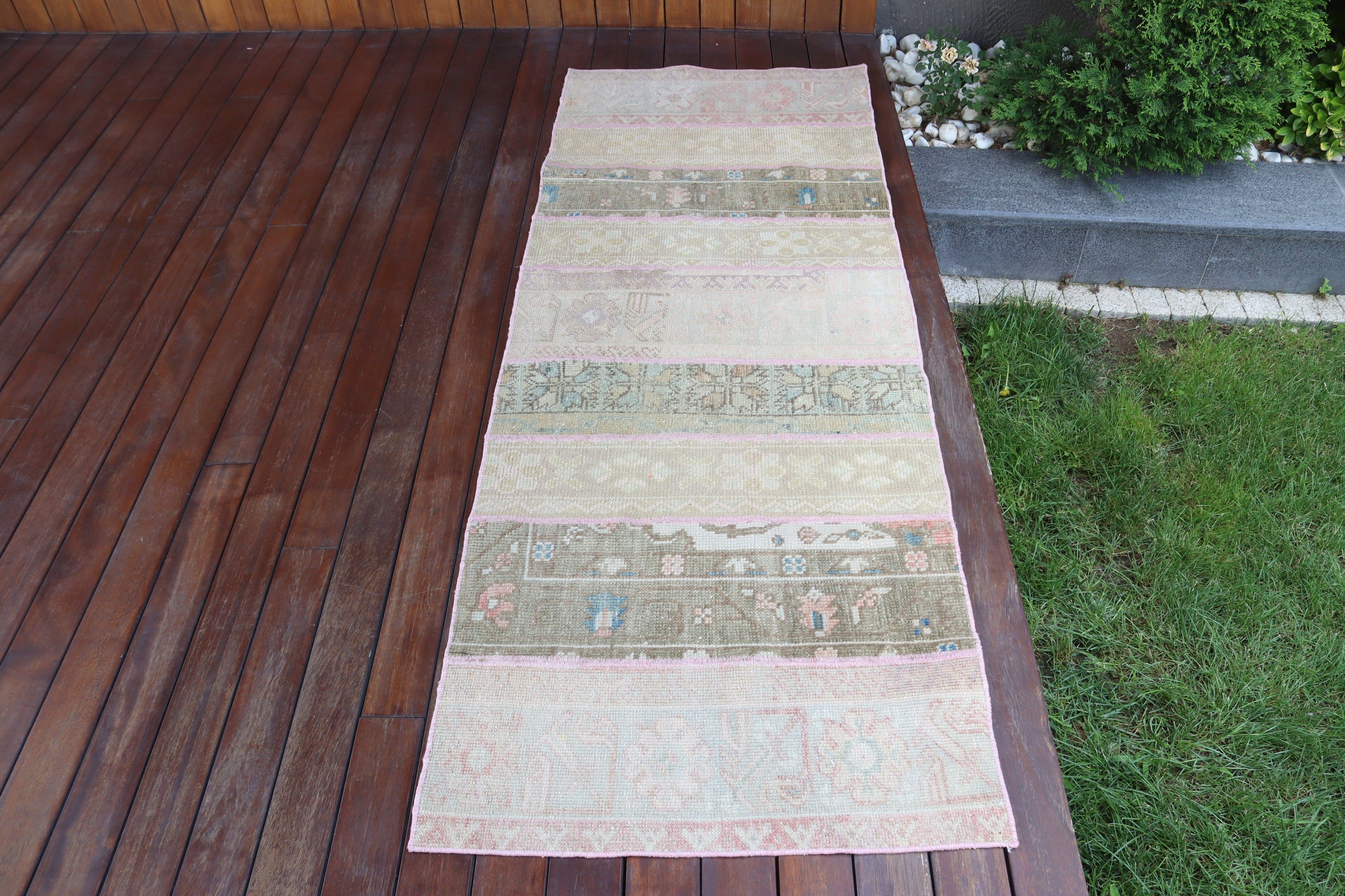 2.4x6.6 ft Runner Rug, Beni Ourain Runner Rugs, Handmade Rug, Kitchen Rug, Turkish Rug, Vintage Rug, Handwoven Rug, Green Anatolian Rugs