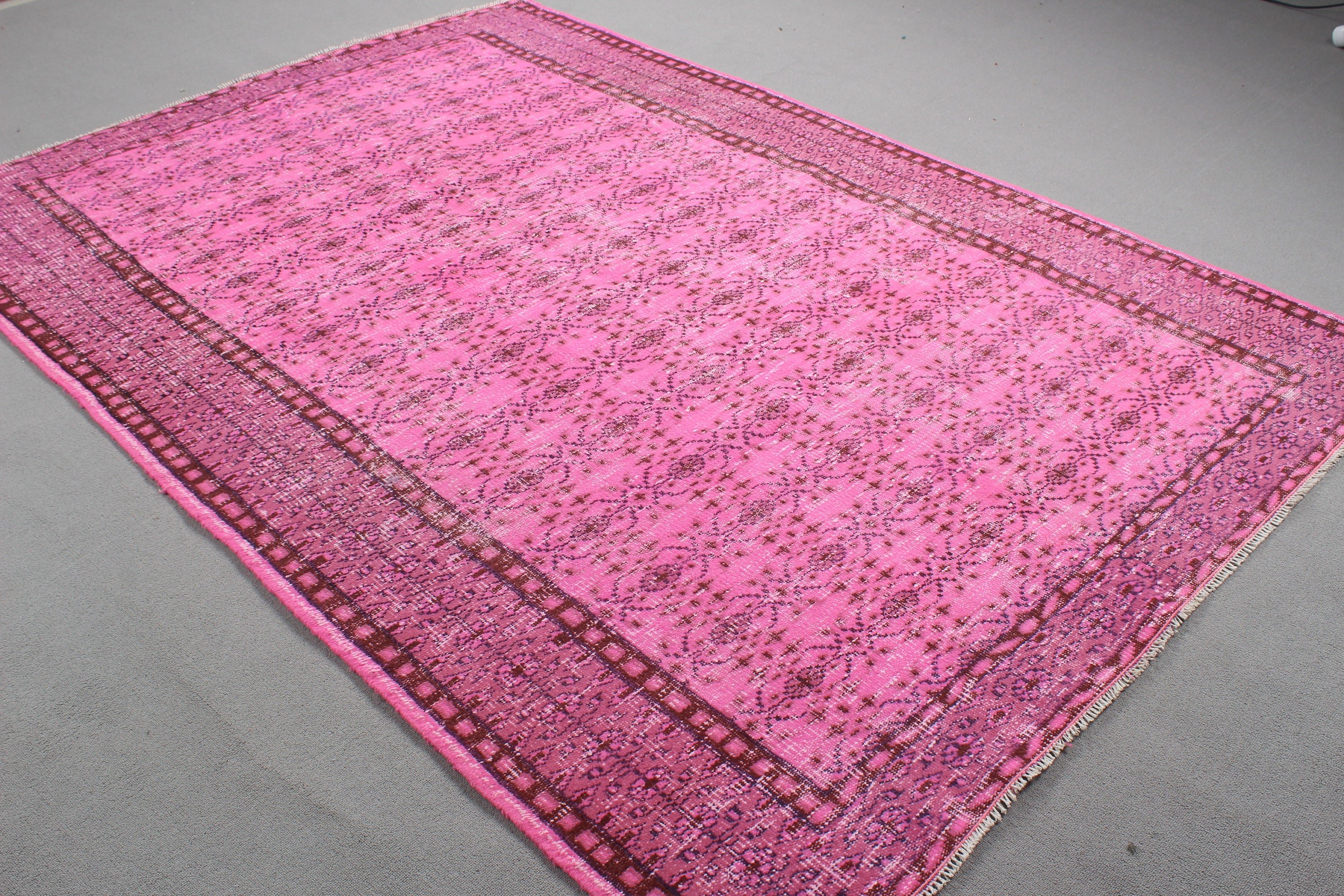 Vintage Rug, Bedroom Rug, Turkish Rug, Pink Antique Rugs, Handwoven Rug, Large Boho Rugs, Large Oushak Rugs, 5.9x8.4 ft Large Rug