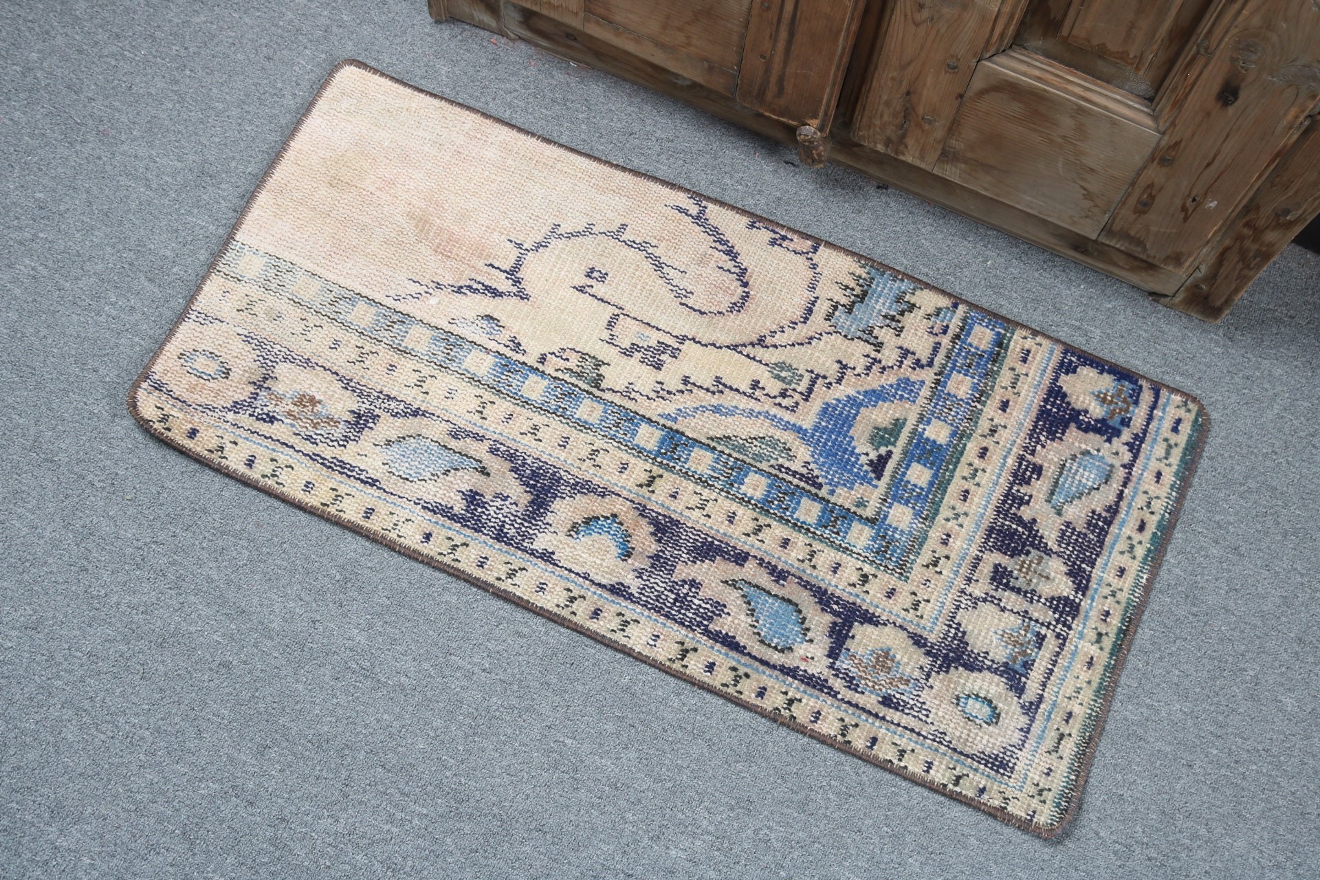 Bathroom Rug, Turkey Rug, Handwoven Rugs, Vintage Rug, Bedroom Rug, Turkish Rugs, Beige Floor Rugs, 1.4x3 ft Small Rugs