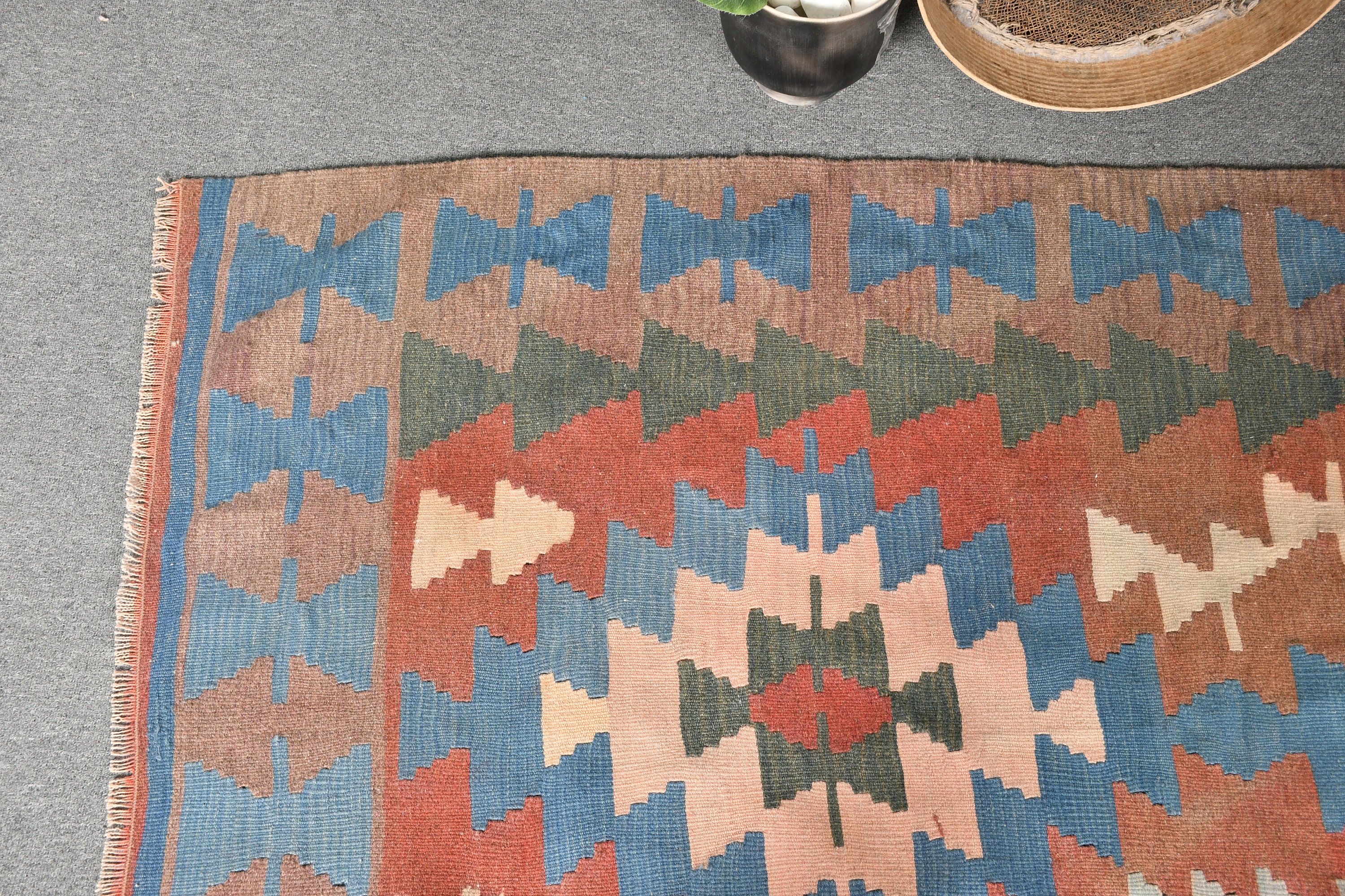 Natural Rug, Vintage Rug, Kitchen Rug, Floor Rug, 3.6x5.6 ft Accent Rug, Kilim, Entry Rug, Turkish Rug, Blue Home Decor Rugs, Moroccan Rug