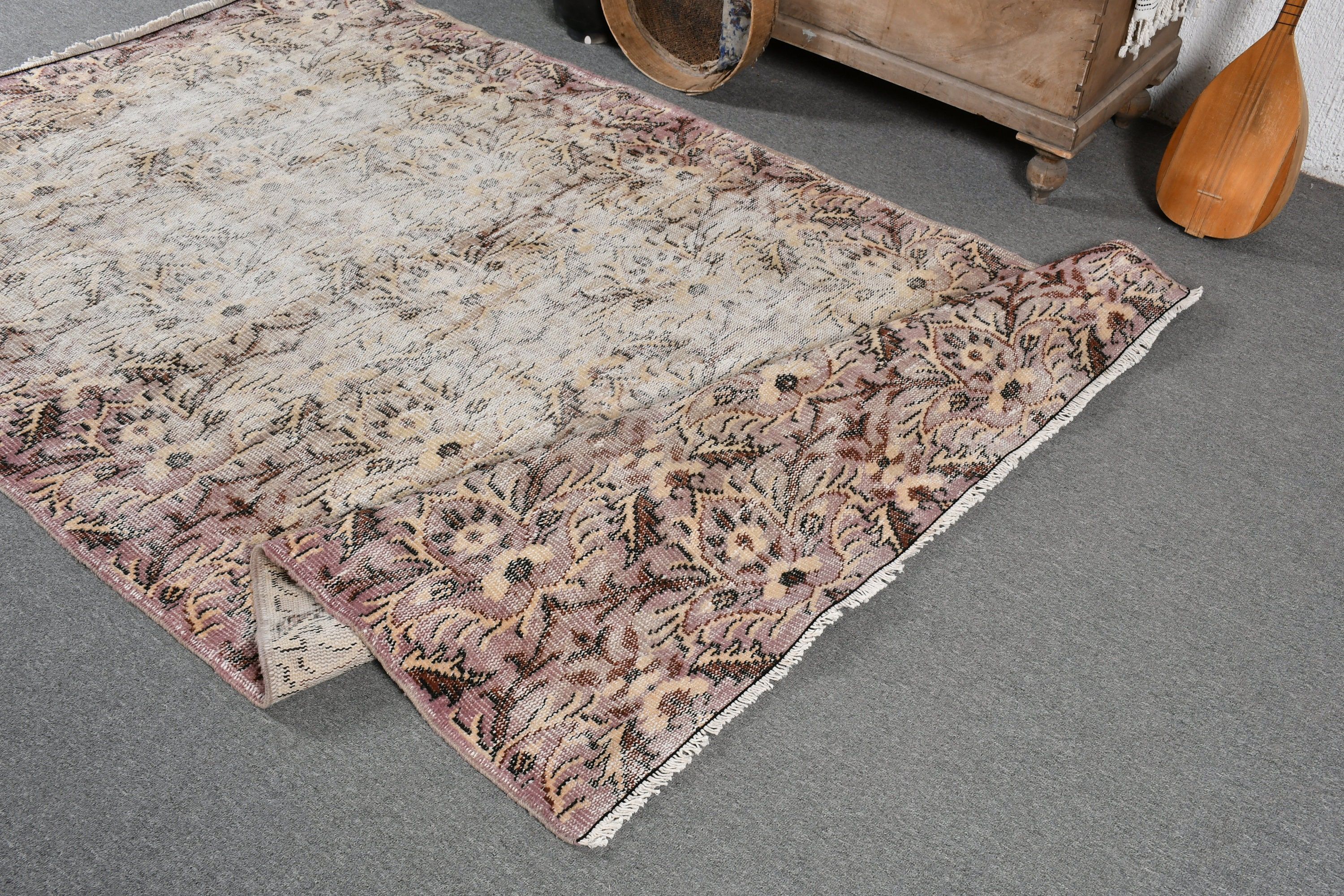 Wool Rug, Dining Room Rug, Rugs for Living Room, Vintage Rugs, Beige Floor Rug, Salon Rug, Oriental Rugs, Turkish Rugs, 5x8.2 ft Large Rug