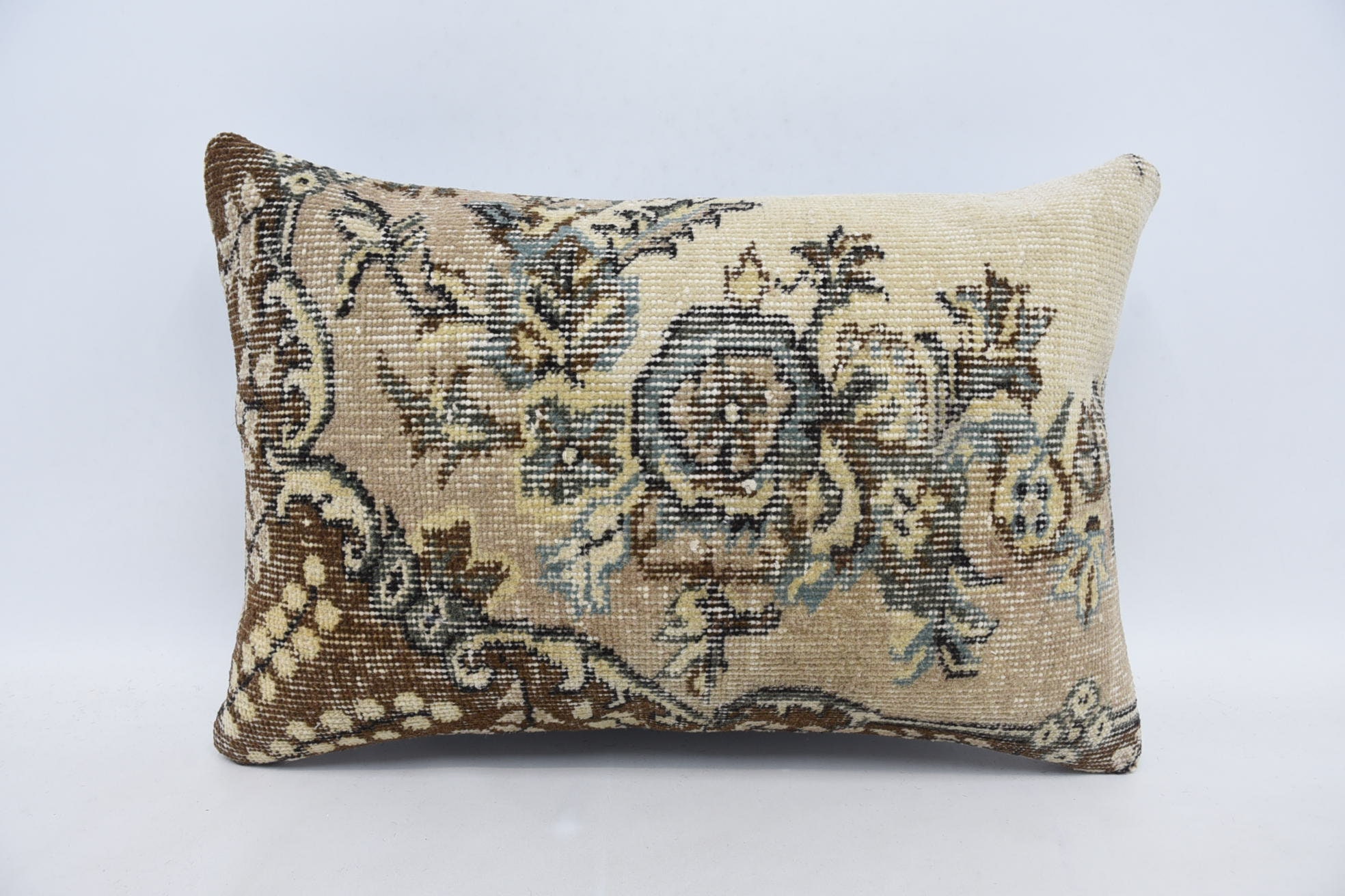 16"x24" Brown Pillow Sham, Boho Pillow, Throw Kilim Pillow, Turkish Rugs Cushion Case, Wool Kilim Pillow Pillow, Boho Pillow Sham Cover