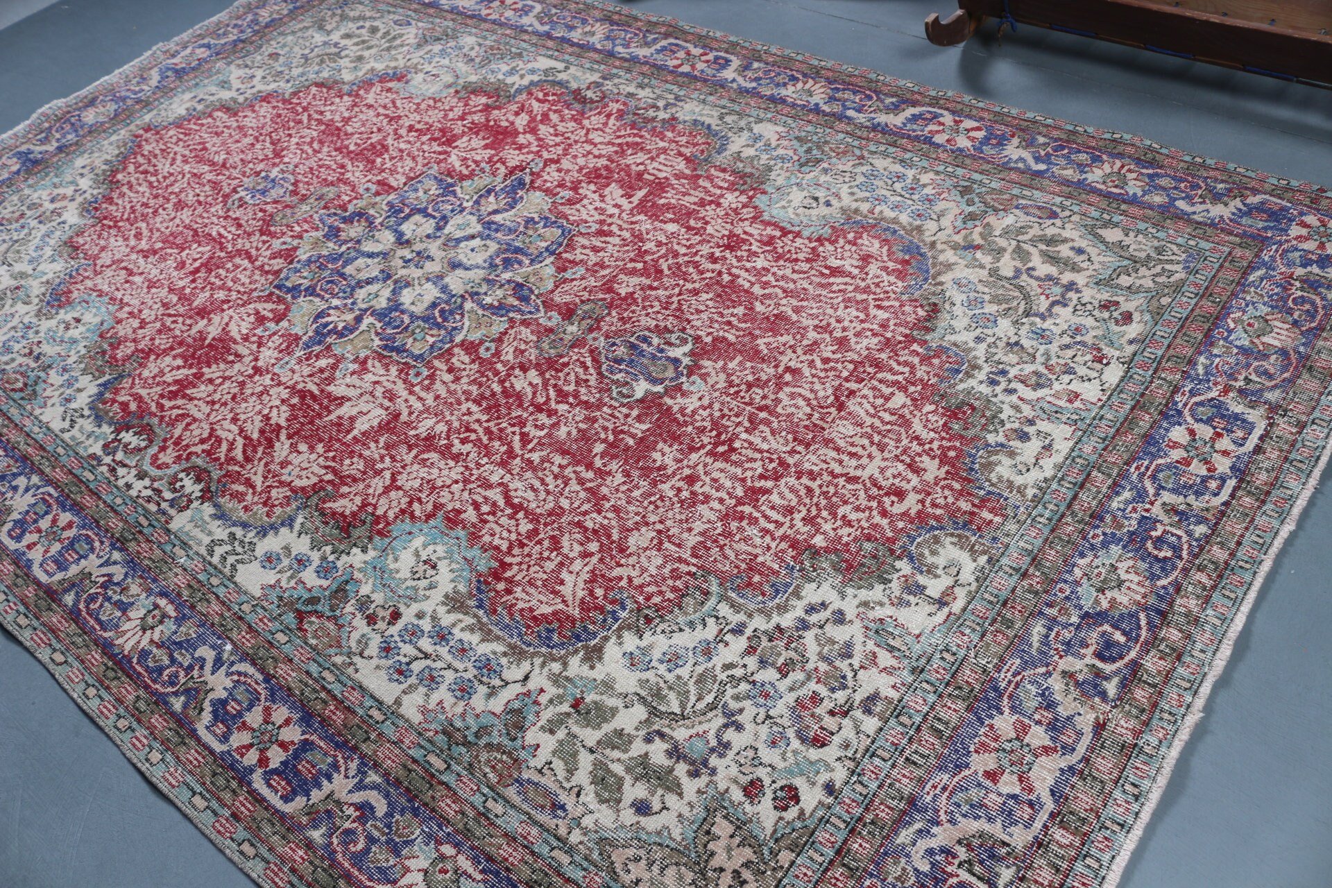 Tasarımcı Halı, Türk Halıları, Kırmızı Fas Halısı, Yemek Odası Halısı, Salon Halısı, Antika Halılar, 6.7x10.3 ft Büyük Halı, Vintage Halılar