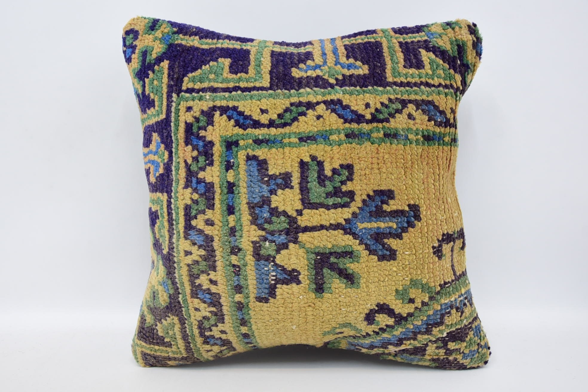 Vintage Kilim Pillow, 16"x16" Blue Pillow Cover, Comfy Throw Pillow, Kilim Pillow, Pastel Pillow Case, Throw Kilim Pillow