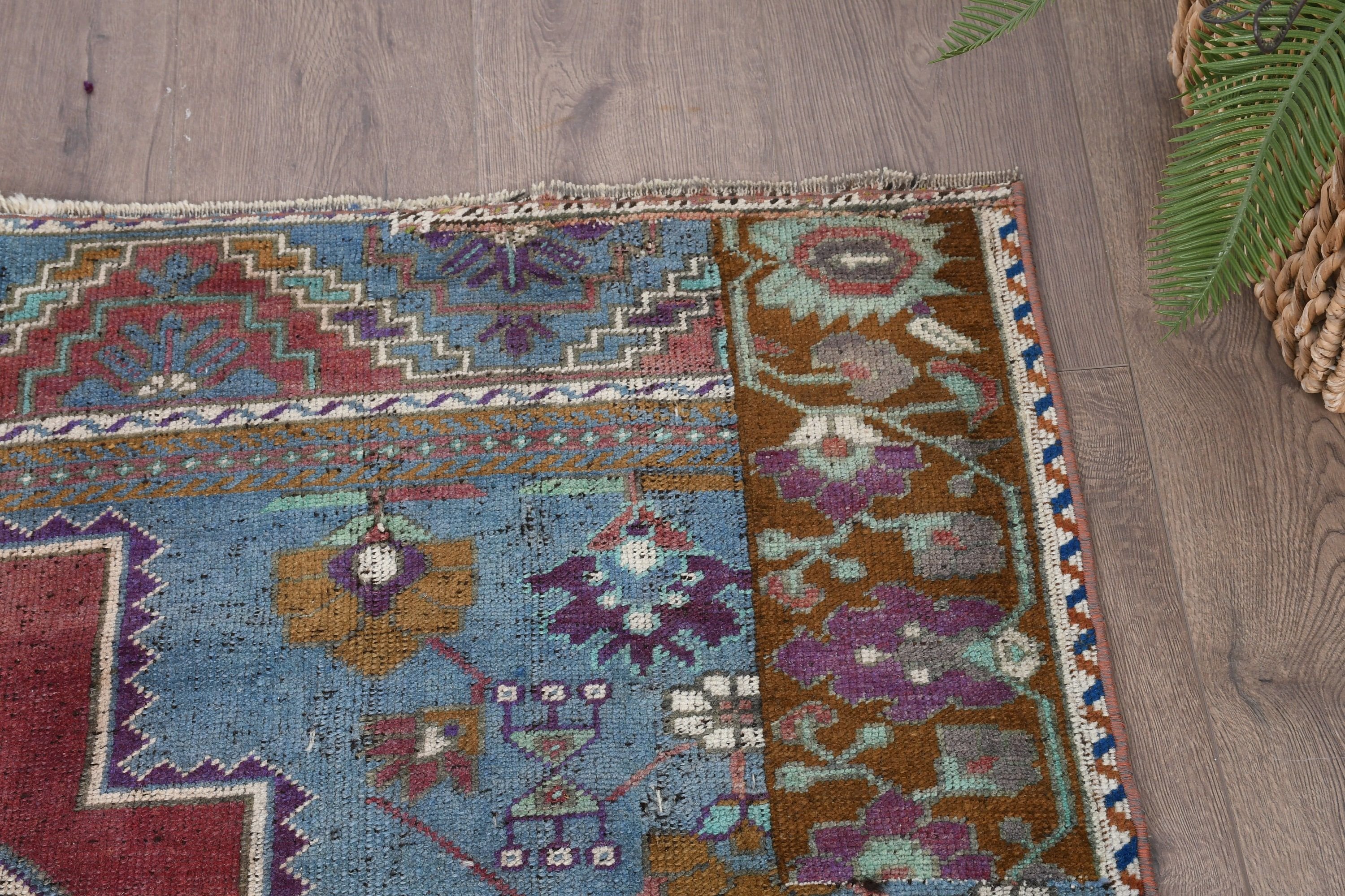 2.2x5 ft Small Rug, Turkish Rug, Kitchen Rug, Vintage Rugs, Blue Anatolian Rug, Antique Rug, Outdoor Rug, Bedroom Rug, Rugs for Kitchen