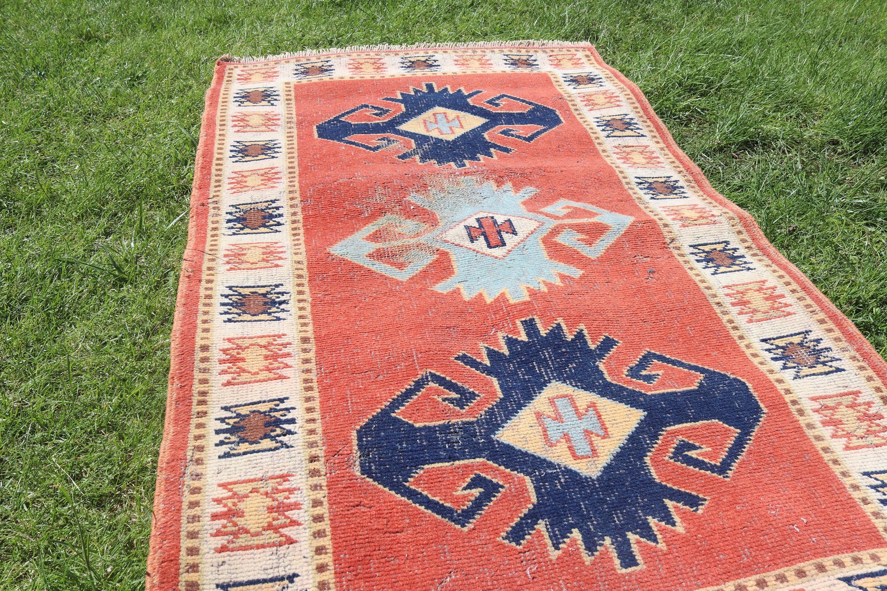 Mutfak Halıları, 2.6x4.3 ft Küçük Halı, Vintage Halı, Türk Halısı, Küçük Boho Halıları, Banyo Halısı, Kırmızı Geometrik Halı, Fas Halıları