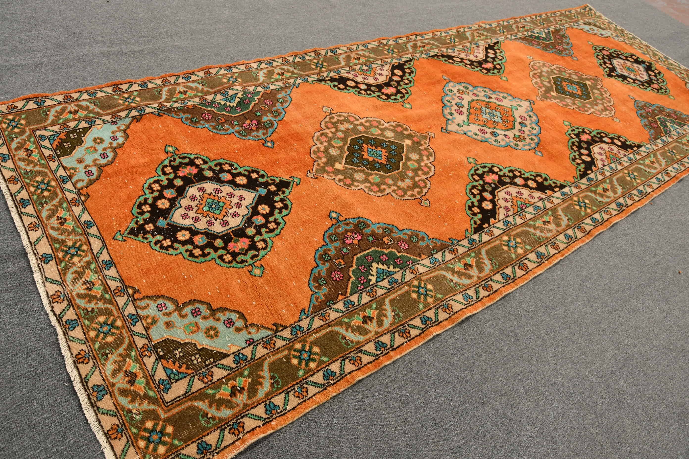 Stair Rug, Orange Moroccan Rugs, Rugs for Corridor, Turkish Rug, Pale Rug, Oushak Rug, 4.9x13 ft Runner Rugs, Vintage Rug, Wool Rug