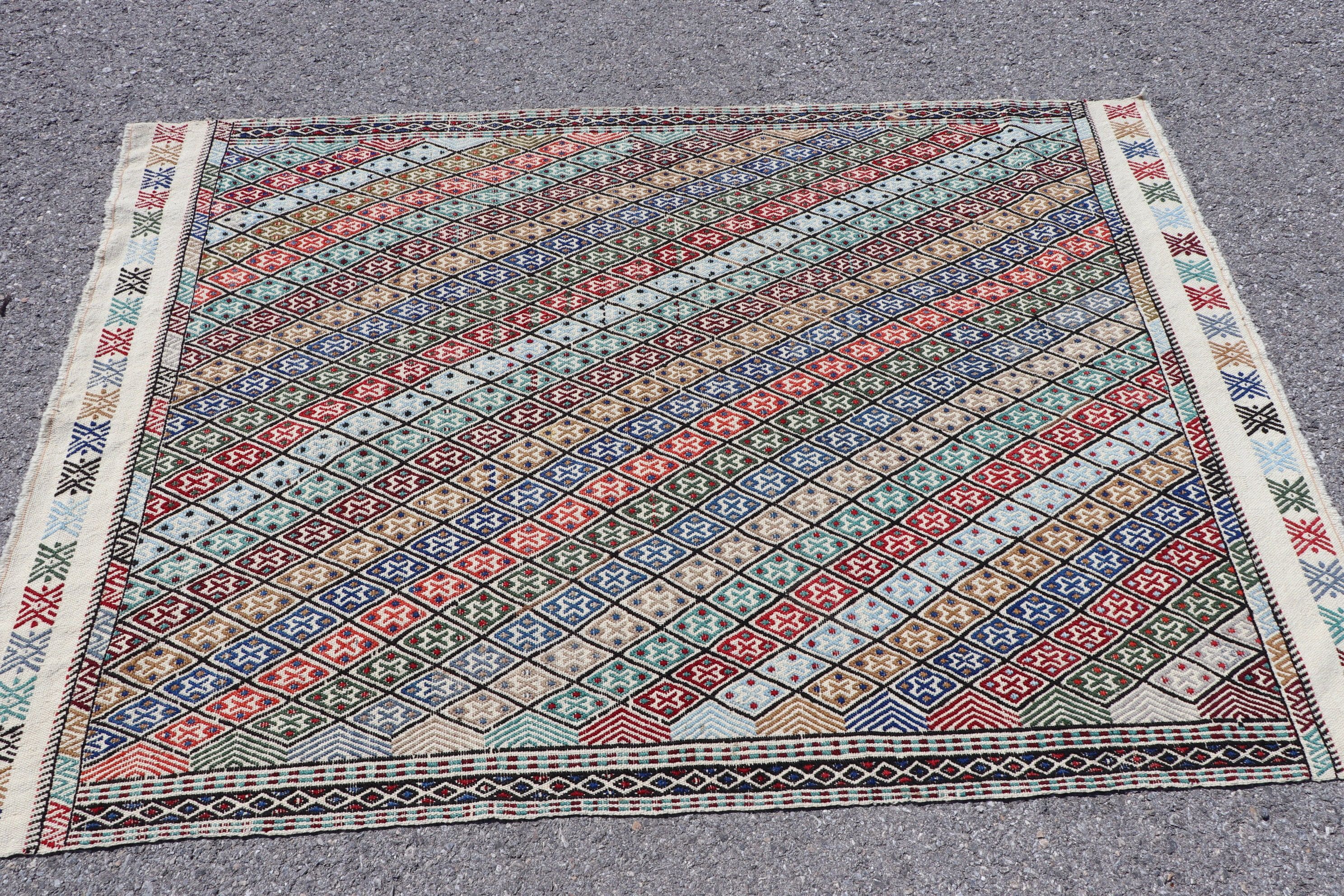 Giriş Kilim, Mutfak Kilim, Antik Kilim, 120x174 cm Antre Kilim, Giriş Kilim, Mavi Zemin Kilim, Mutfak Kilim, Nostaljik Kilim