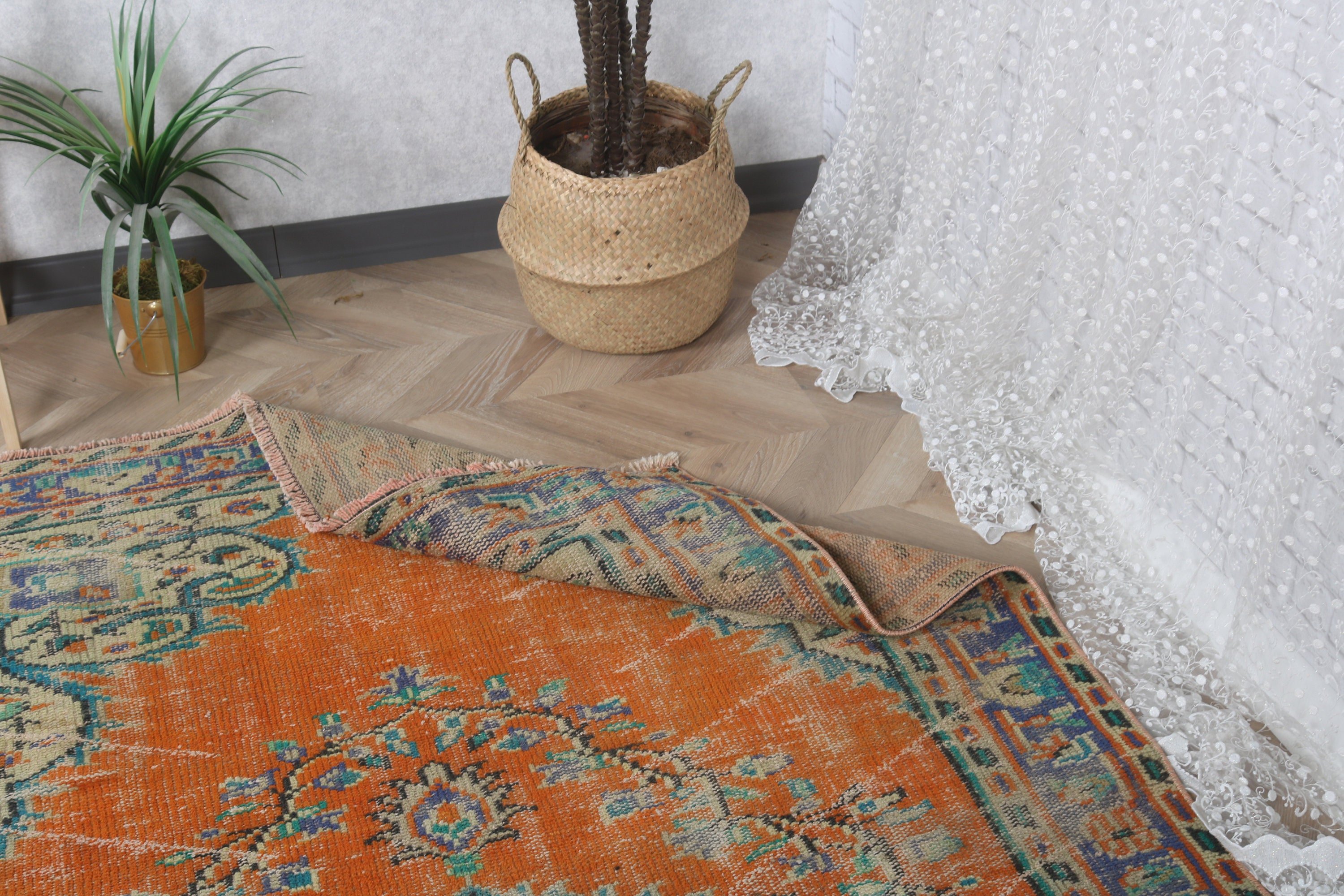 Bedroom Rug, Floor Rug, Vintage Rug, Turkish Rug, Orange  4.7x7.8 ft Area Rug, Living Room Rugs, Oriental Rug, Home Decor Rug