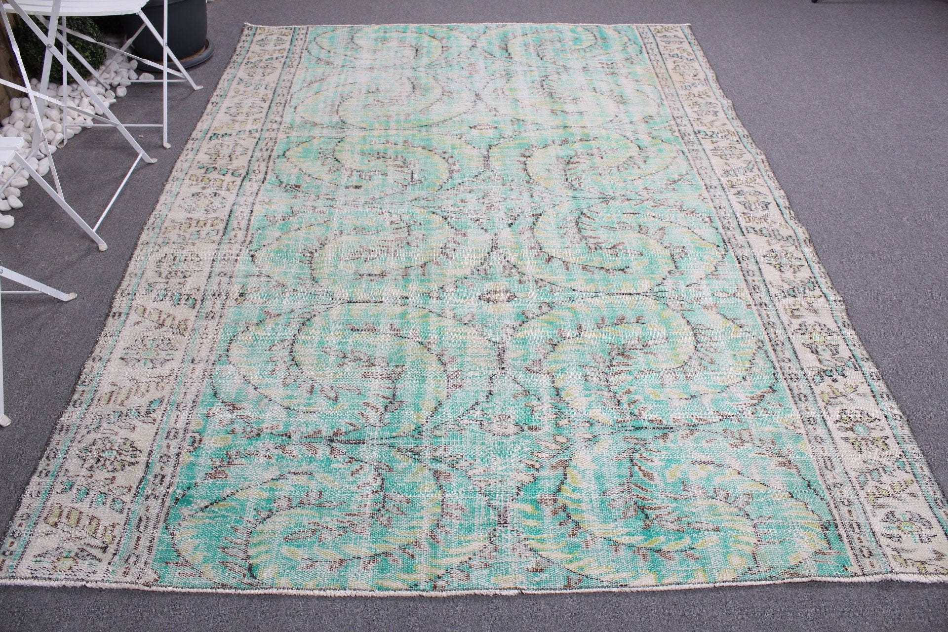 Distressed Rugs, Turkish Rug, Vintage Rug, Dining Room Rugs, Bedroom Rug, 6.2x8.3 ft Large Rug, Kitchen Rug, Green Wool Rugs