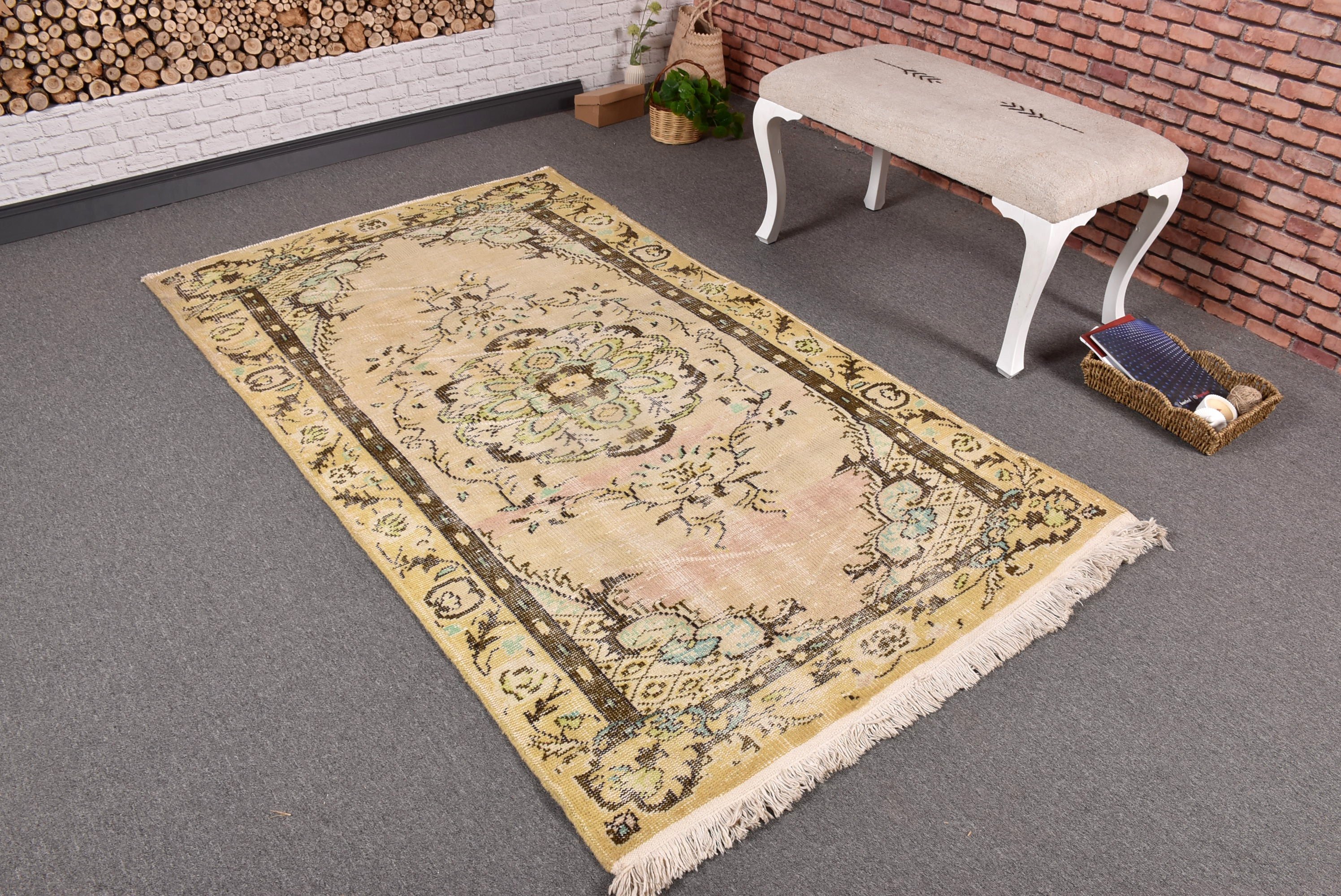 Modern Rugs, Living Room Rugs, Vintage Rug, Ethnic Rug, Beige Neutral Rugs, Vintage Area Rug, Turkish Rug, 4x6.7 ft Area Rugs