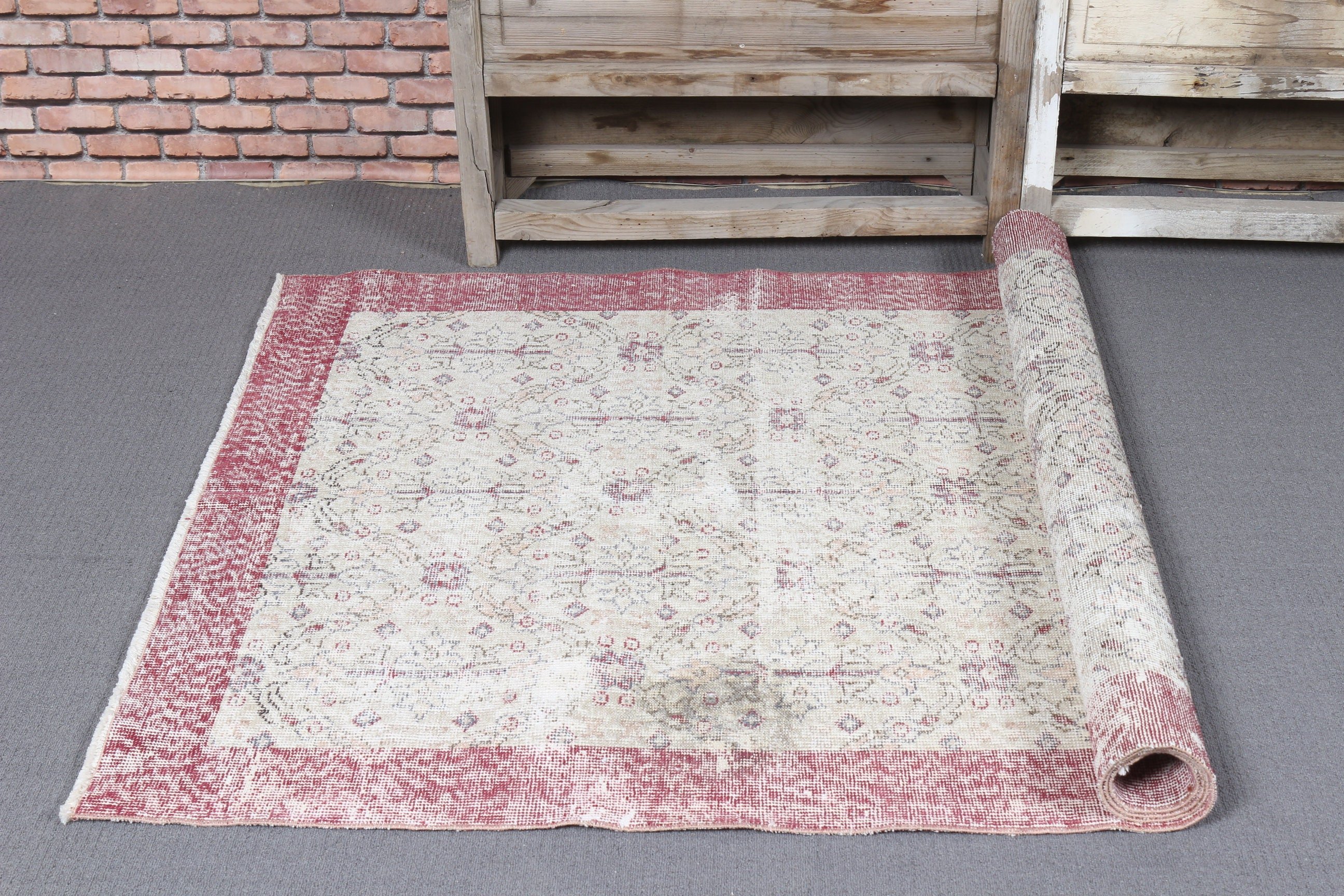 Beige  3.8x6.8 ft Area Rug, Turkish Rugs, Dining Room Rug, Oriental Rug, Vintage Rug, Natural Rugs, Kitchen Rug