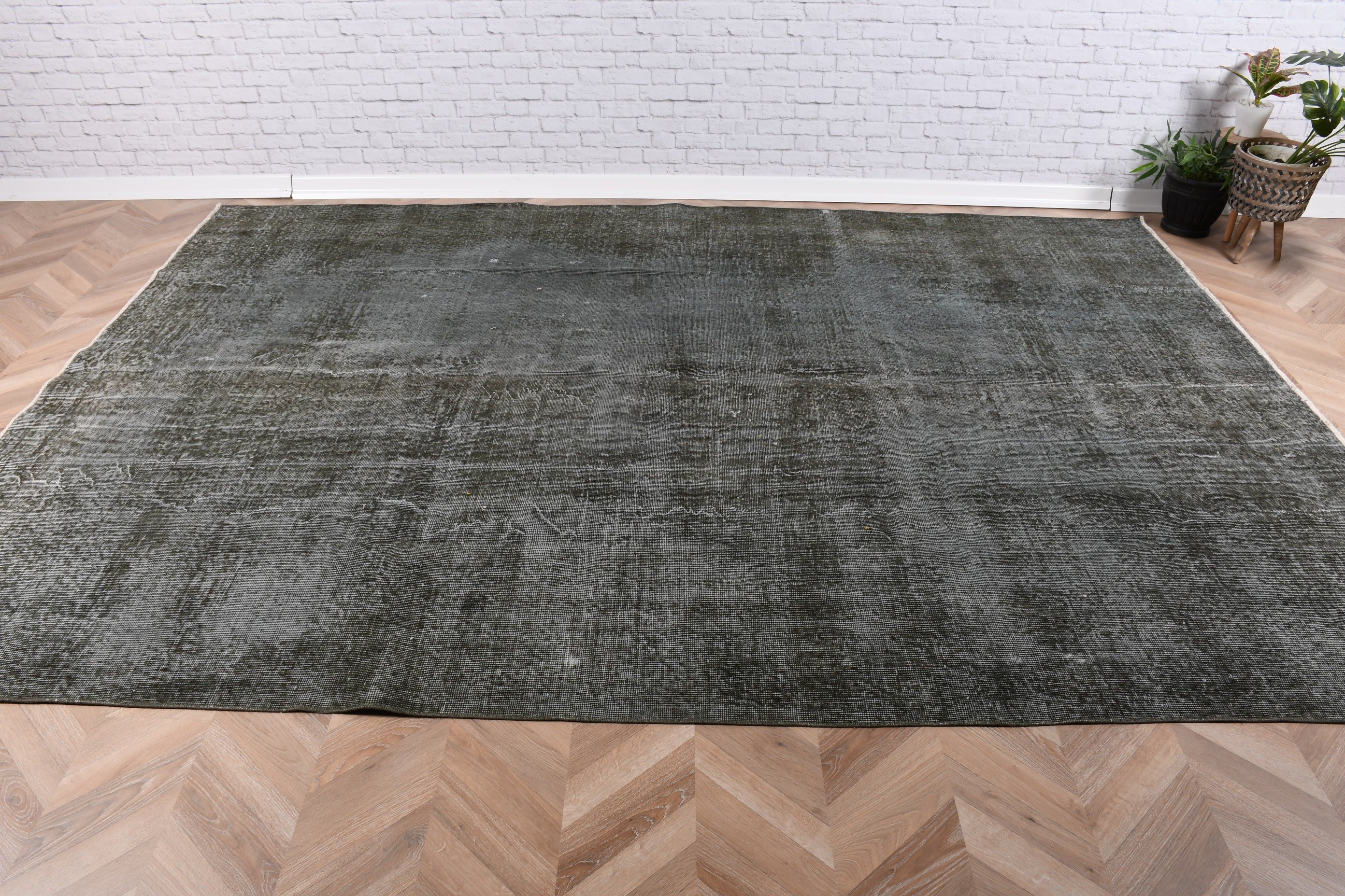 Turkish Rug, Dining Room Rugs, Wool Rugs, Vintage Rugs, Geometric Rug, Green Flatweave Rug, Oversize Vintage Rug, 7.1x10.1 ft Oversize Rug